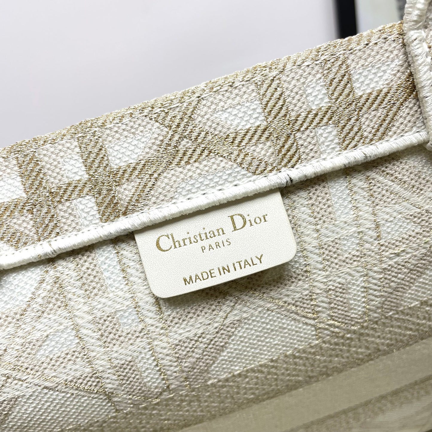 Christian Dior Gold Macrocannage Embroidery Large Book Tote Bag
