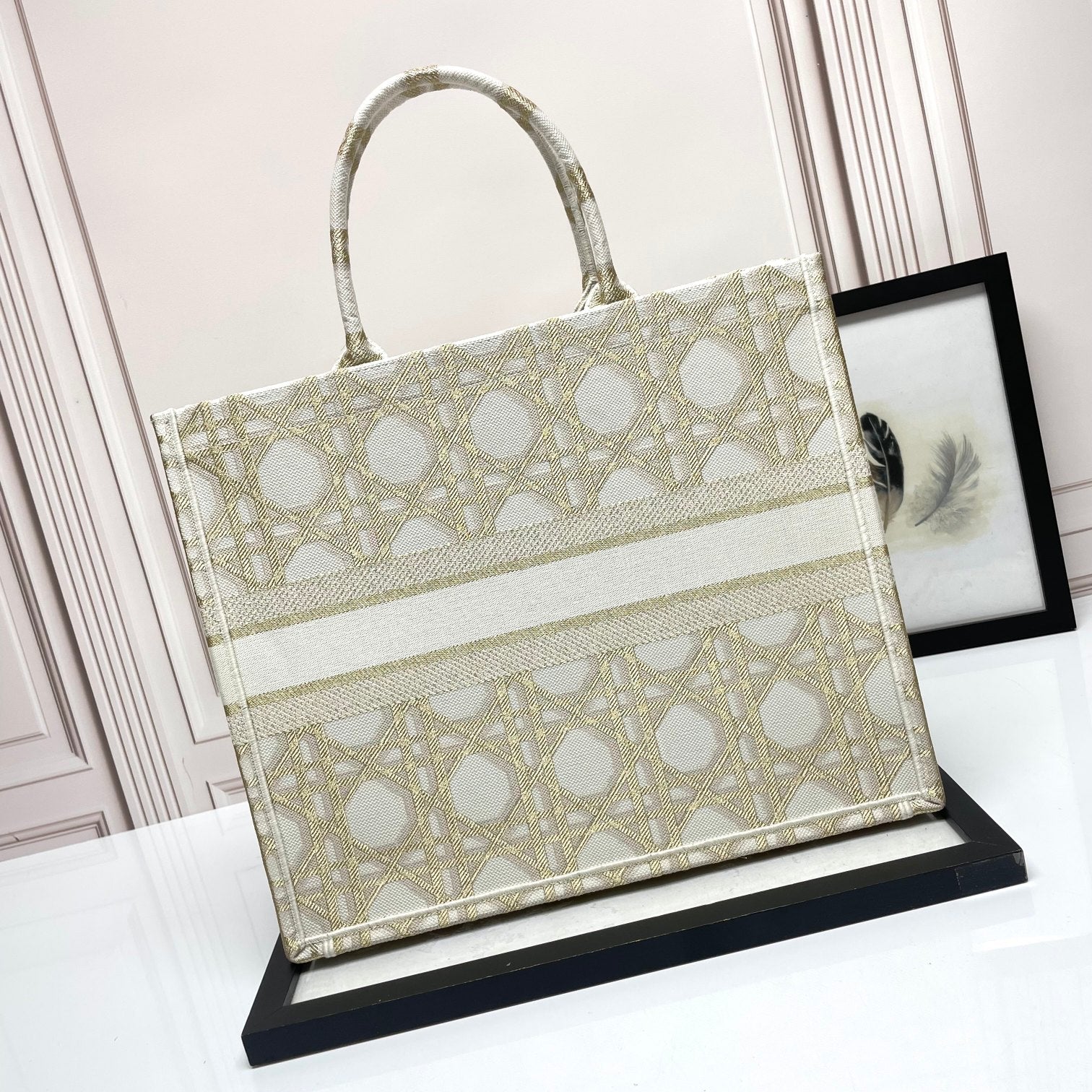 Christian Dior Medium Book Tote - Beige Embroidered Cannage Canvas