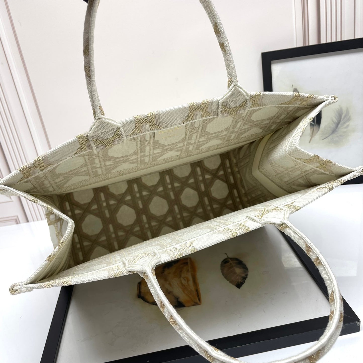 Christian Dior Medium Book Tote - Beige Embroidered Cannage Canvas