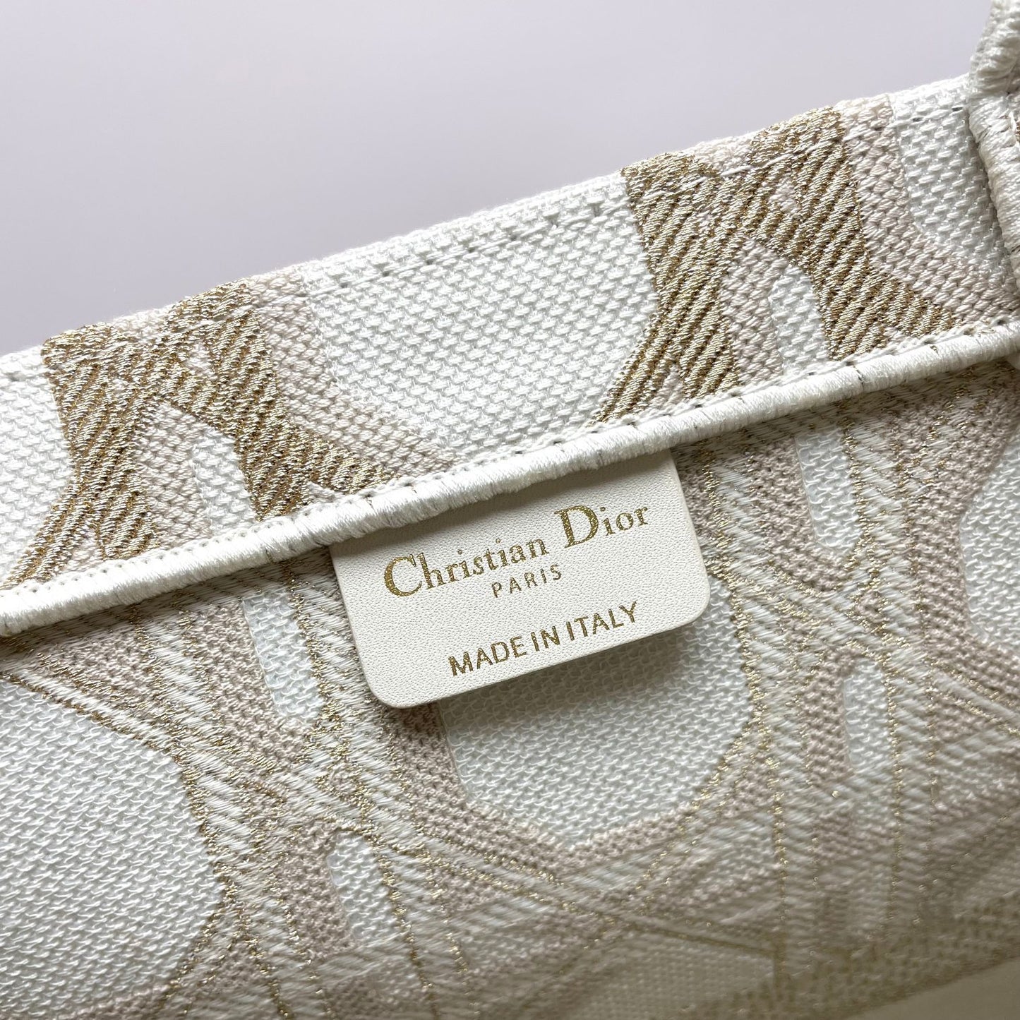 Christian Dior Book Tote Medium Bag in Beige and White Embroidered Cannage Canvas