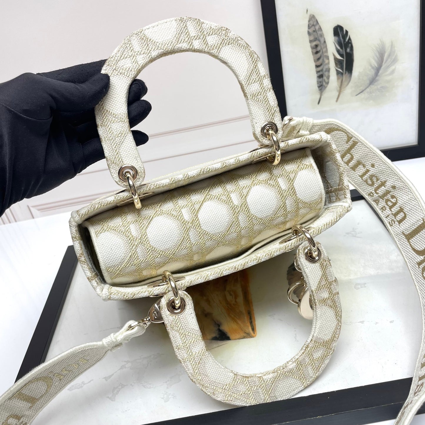 Christian Dior Lady D-Lite Medium Bag - Beige and White Cannage Embroidery