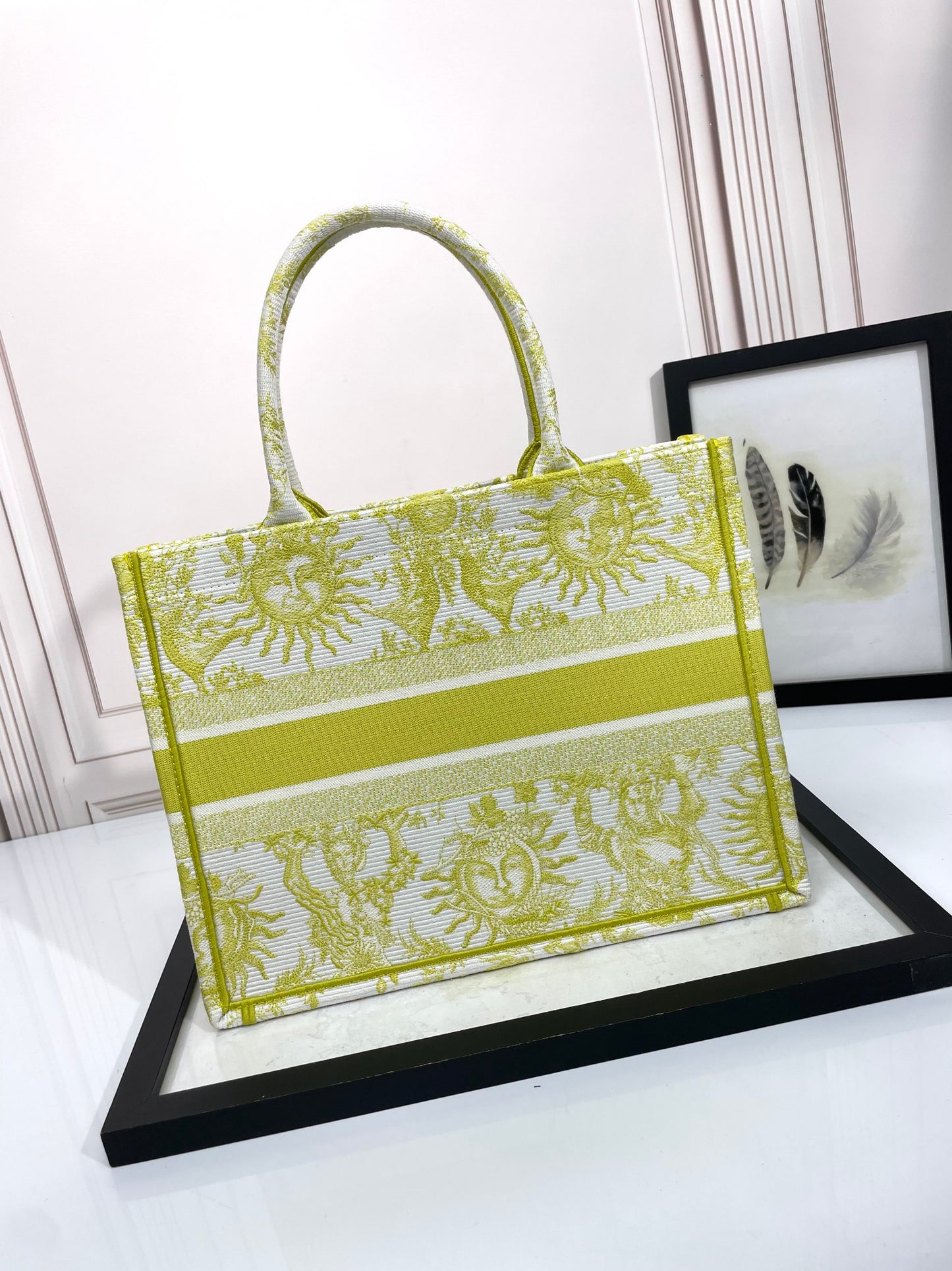 Christian Dior Medium Book Tote - Lime Green & White Zodiac Embroidery