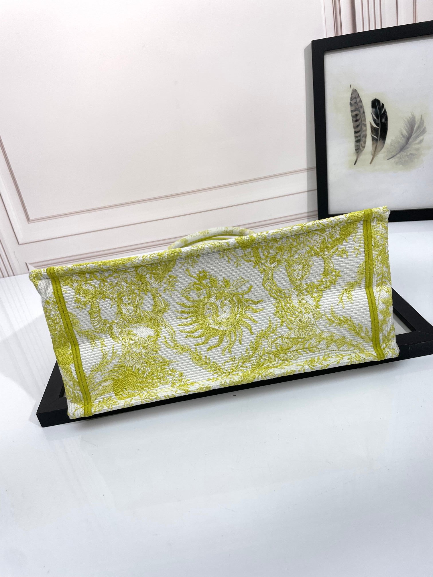 Christian Dior Medium Book Tote - Lime Green & White Zodiac Embroidery