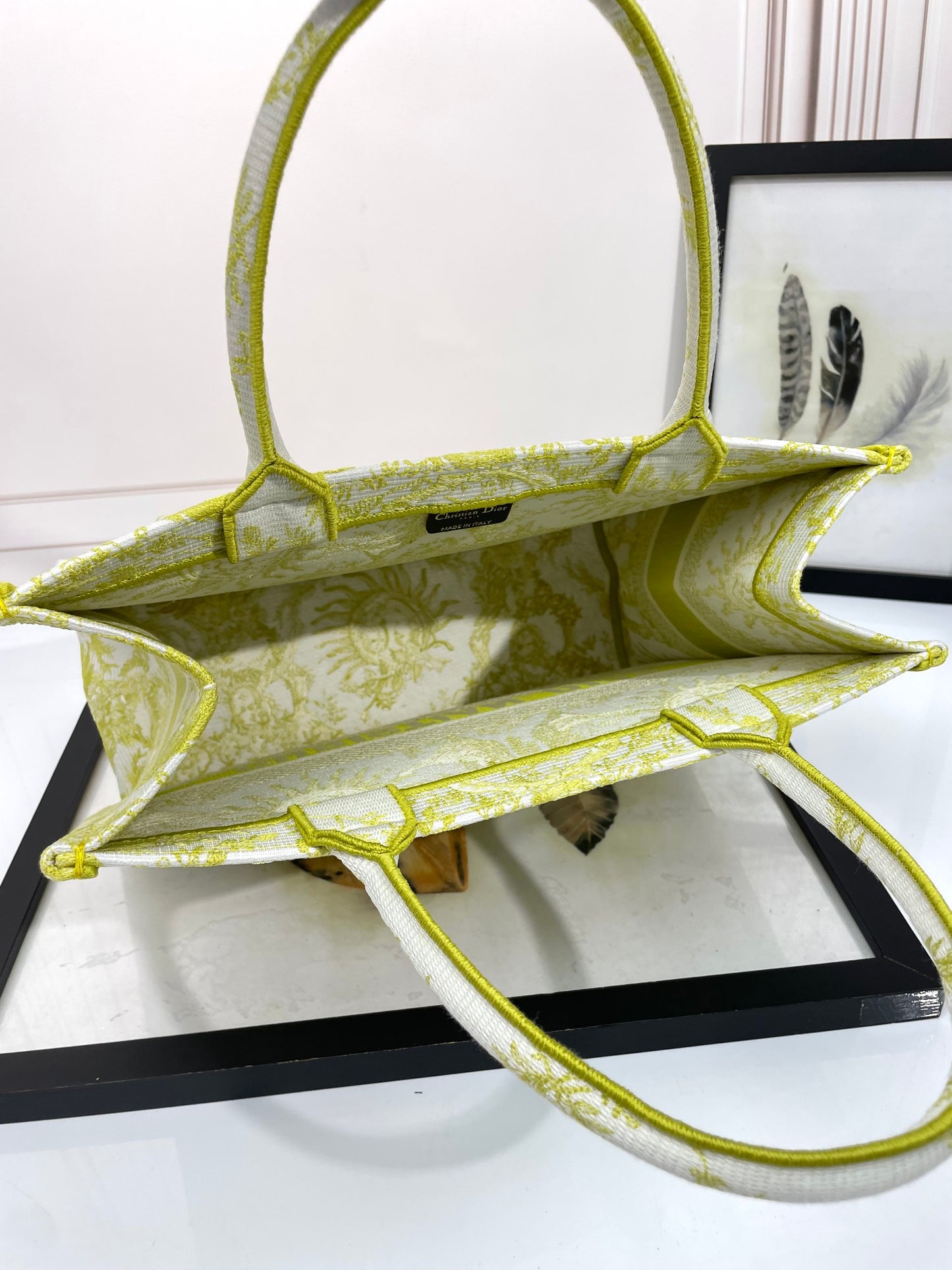 Christian Dior Medium Book Tote - Lime Green & White Zodiac Embroidery