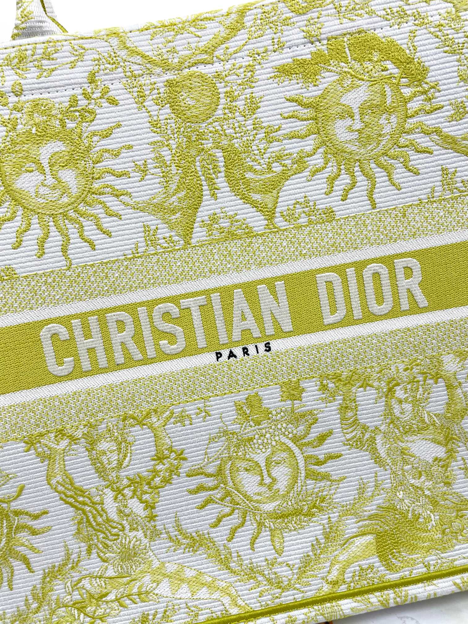 Christian Dior Large Book Tote Yellow Toile de Jouy Zodiac Embroidery Canvas Bag