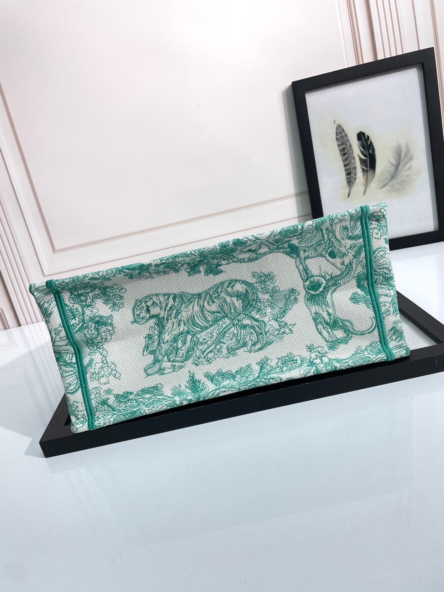 Christian Dior Medium Book Tote - Green Toile de Jouy Embroidered Canvas