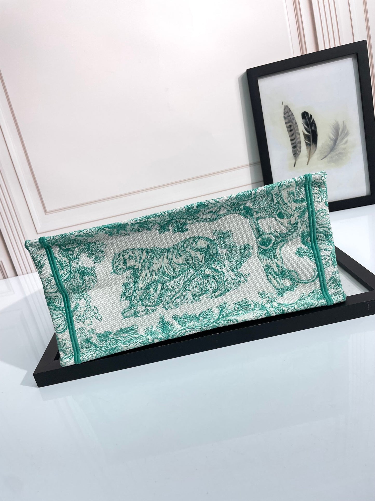 Christian Dior Medium Book Tote - Green Toile de Jouy Embroidery