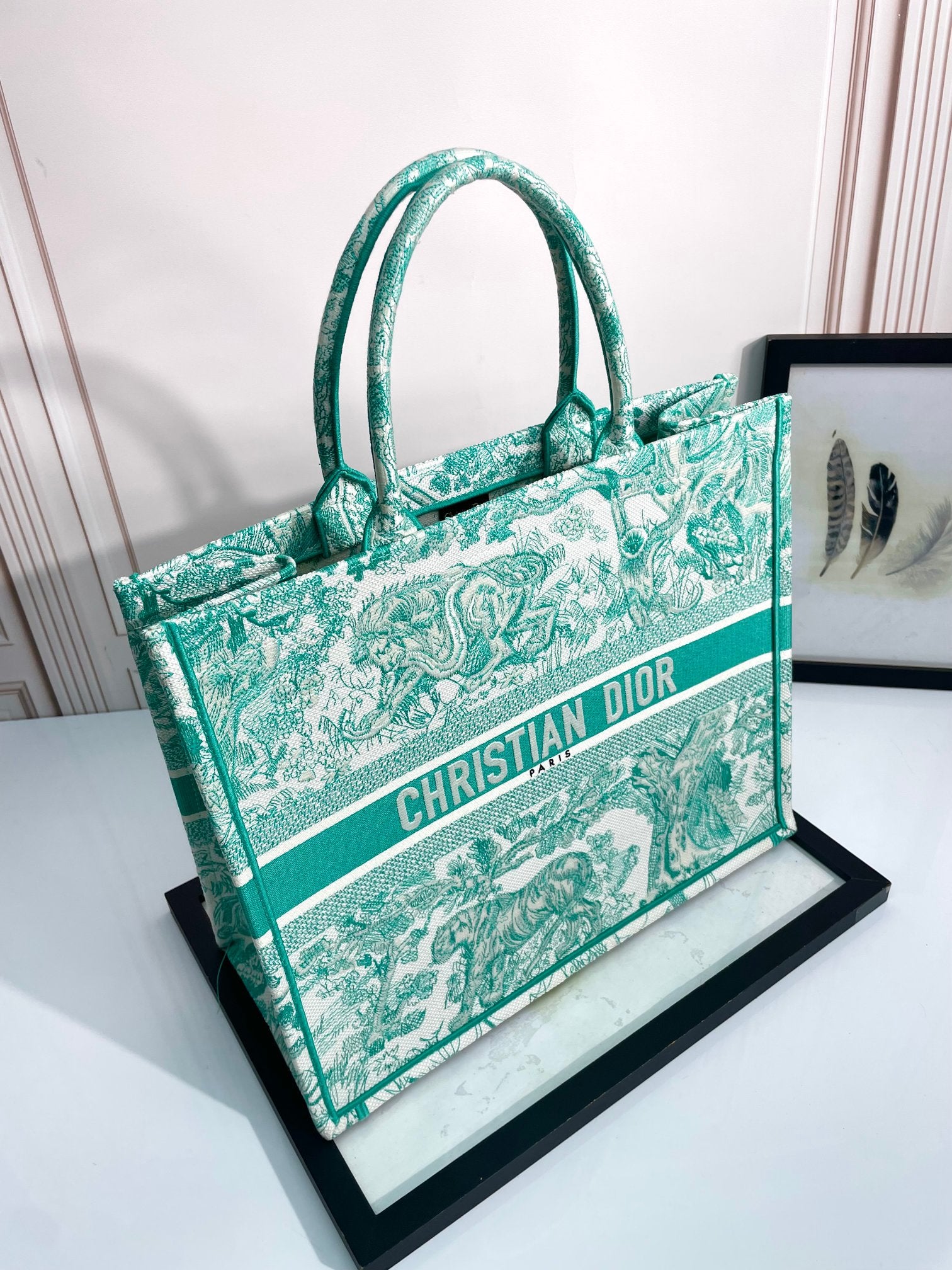 Christian Dior Large Book Tote - Green Toile de Jouy Sauvage Embroidery