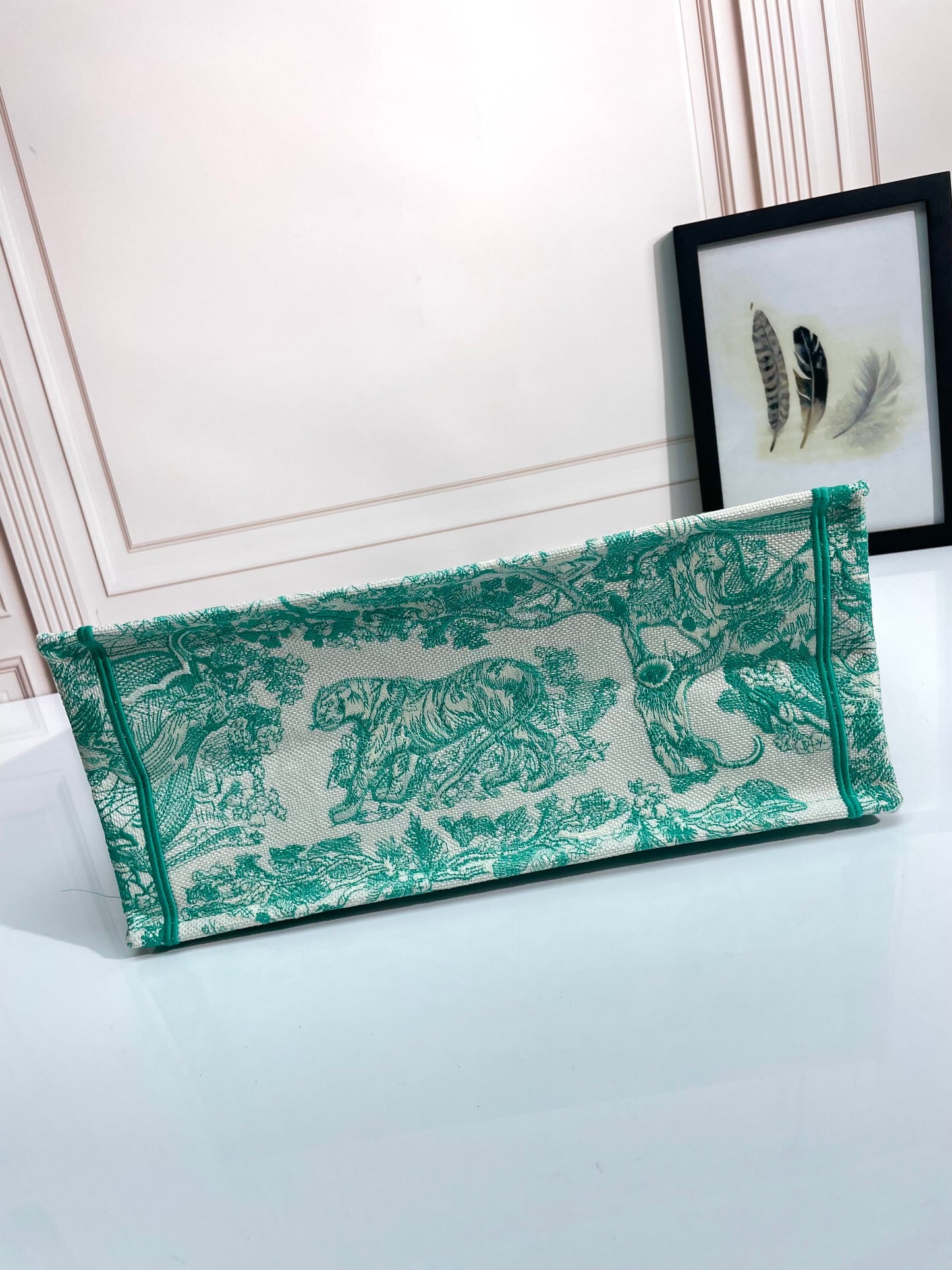 Christian Dior Large Book Tote - Green Toile de Jouy Sauvage Embroidery