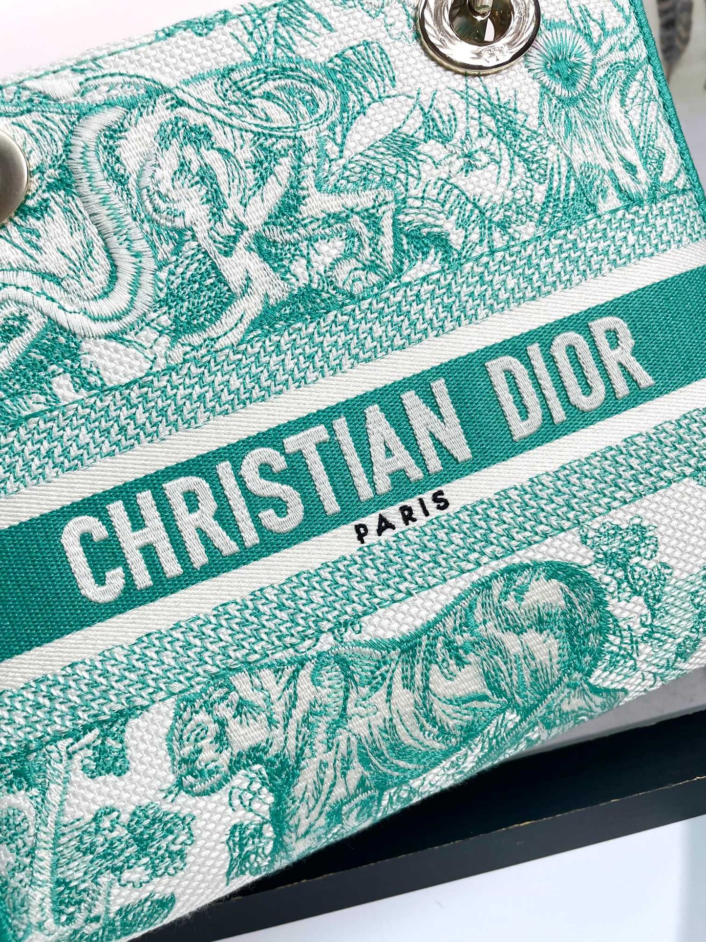 Christian Dior Lady D-Lite Bag - Green Toile de Jouy Embroidery Medium Handbag