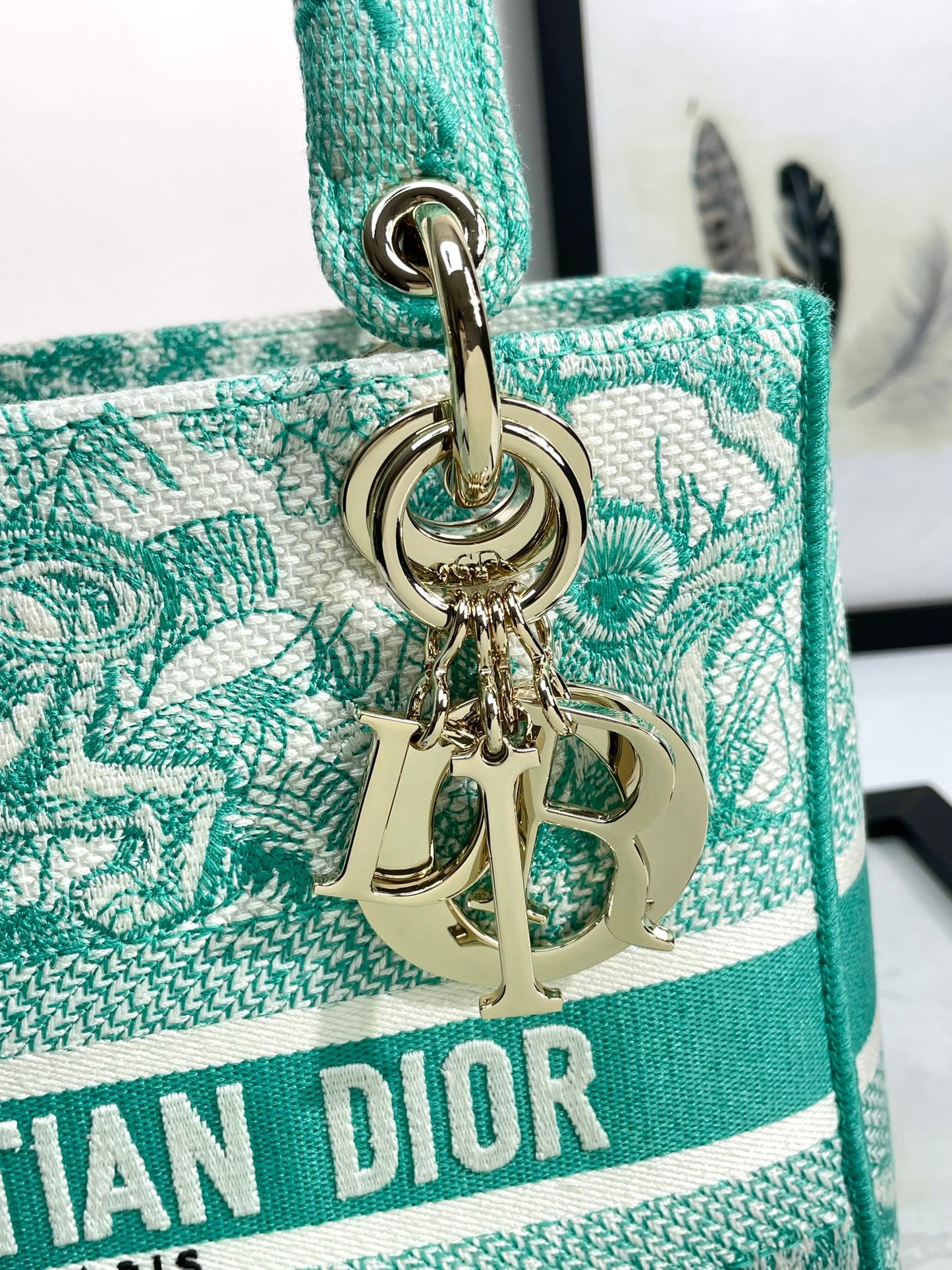 Christian Dior Lady D-Lite Bag Green Toile de Jouy Embroidery Medium