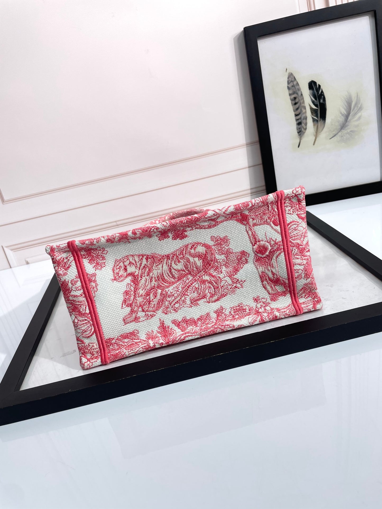 Christian Dior Pink Toile de Jouy Reverse Embroidered Book Tote Bag