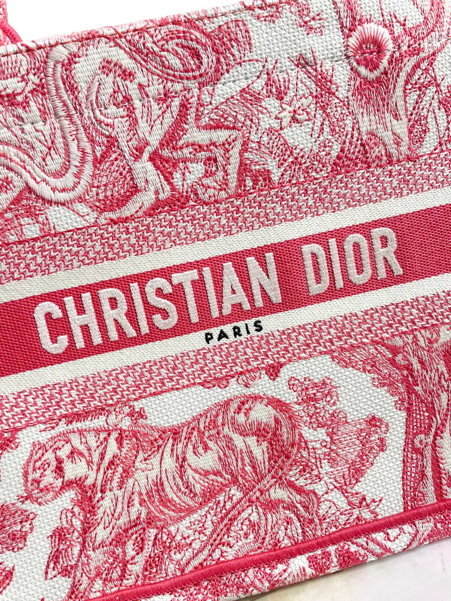 Dior Small Book Tote Red Toile de Jouy Embroidery