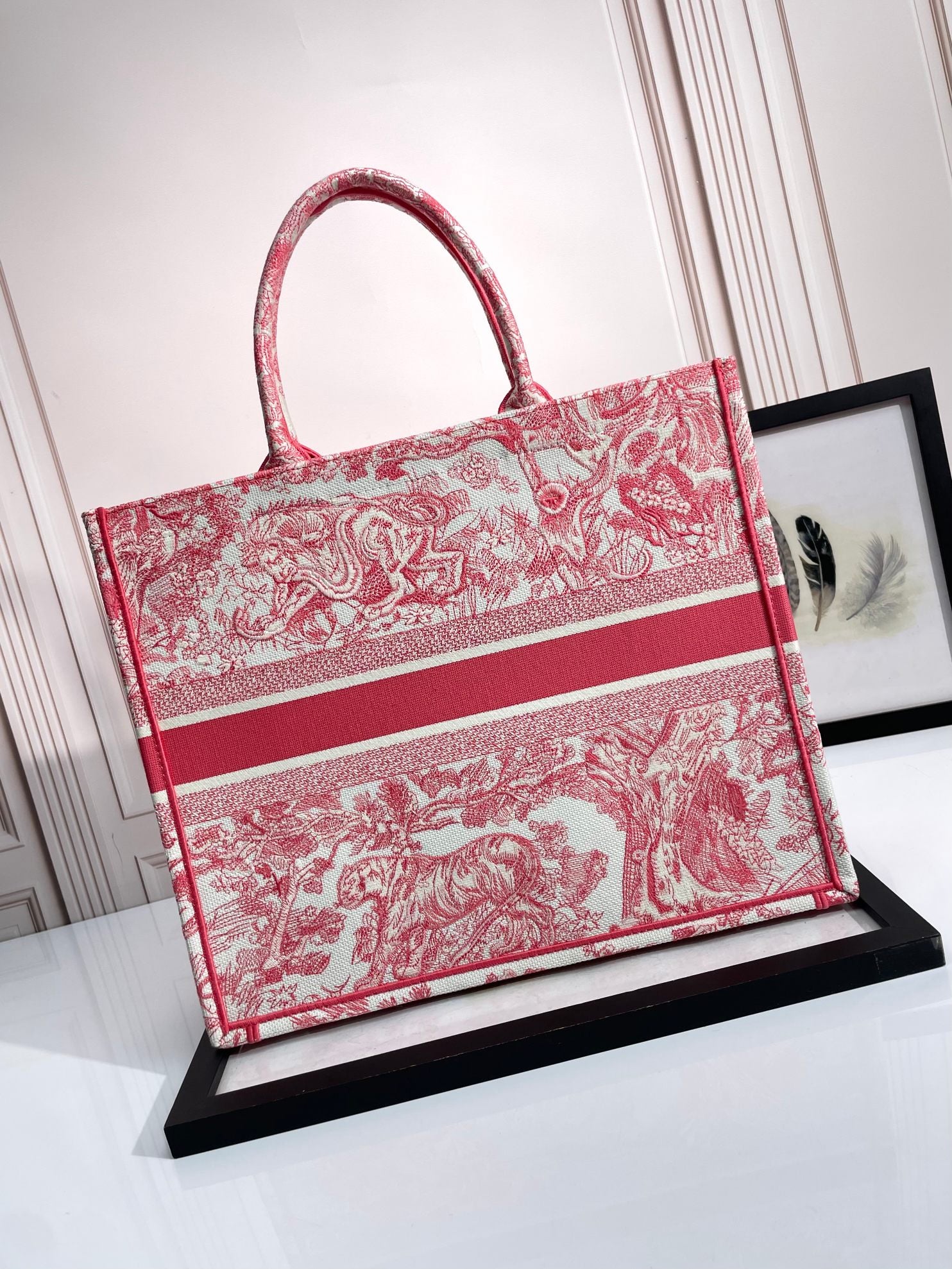 Christian Dior Large Book Tote Red Toile de Jouy Embroidery