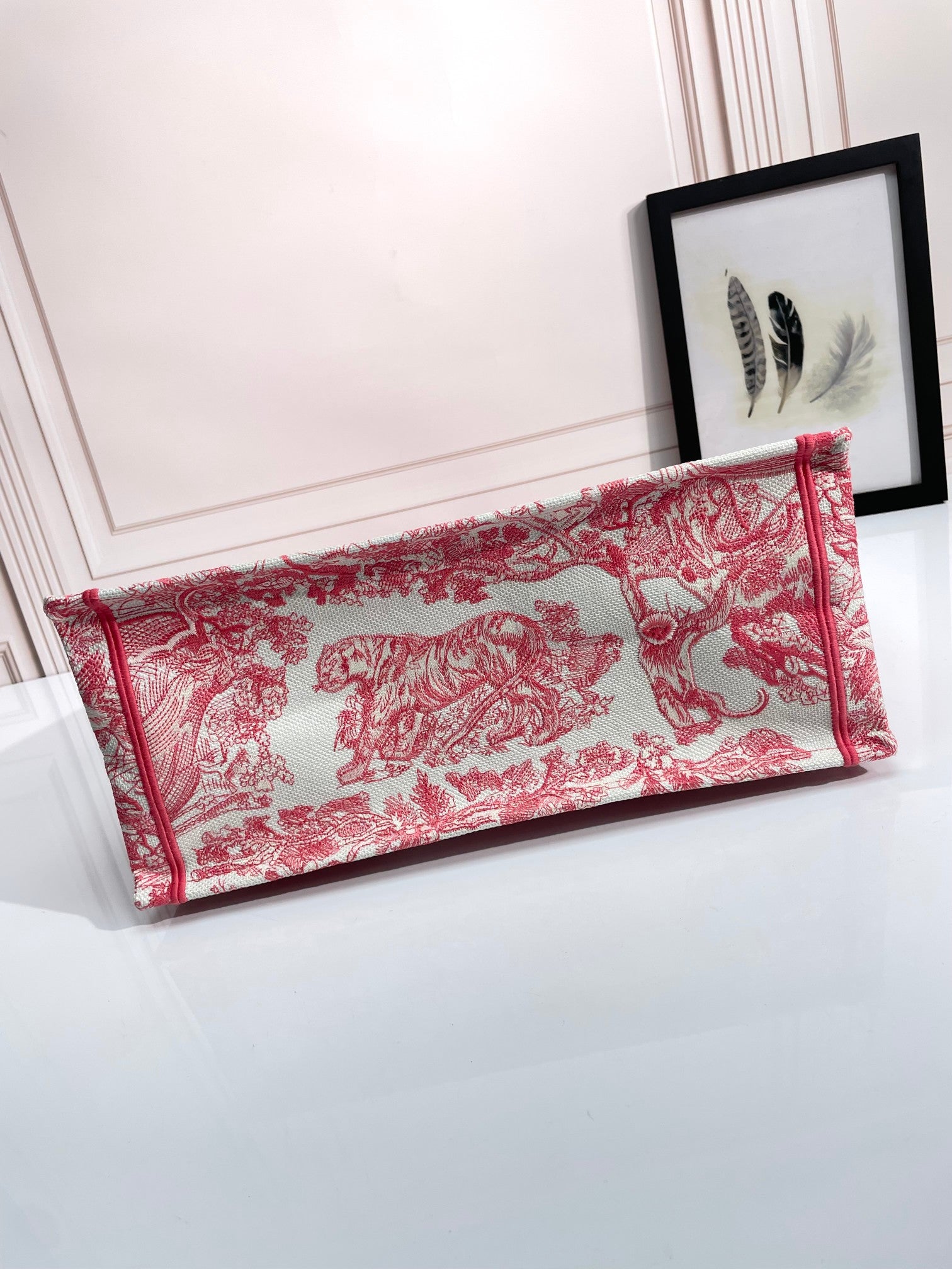 Christian Dior Large Book Tote Pink Toile de Jouy Embroidery Bag