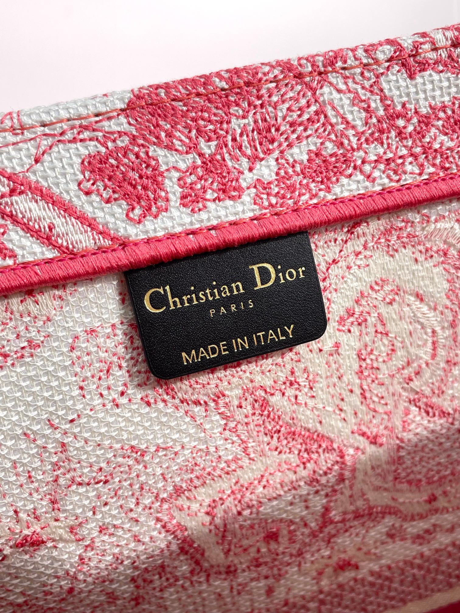 Christian Dior Large Book Tote Pink Toile de Jouy Embroidery Bag
