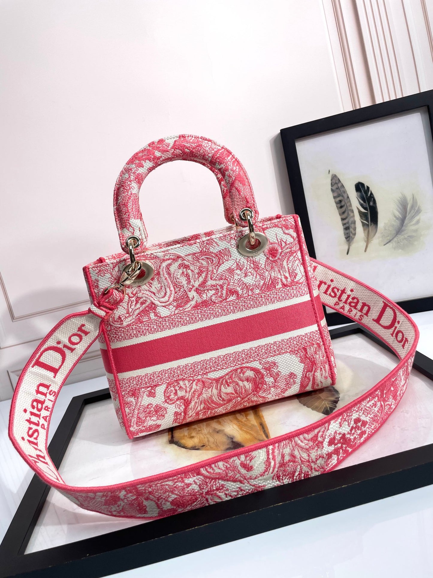 Christian Dior Medium Lady D-Lite Bag Pink Toile de Jouy Reverse Embroidery