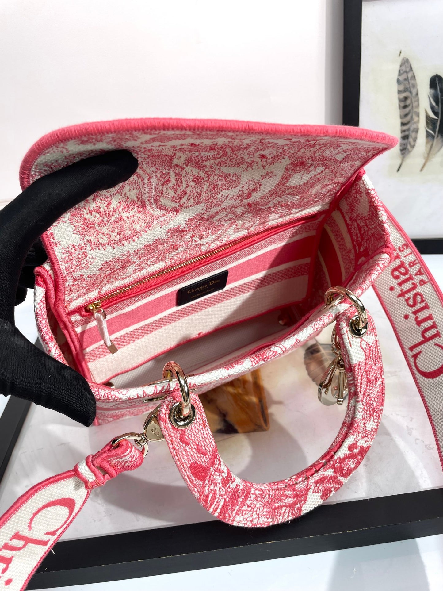 Christian Dior Medium Lady D-Lite Bag Pink Toile de Jouy Reverse Embroidery