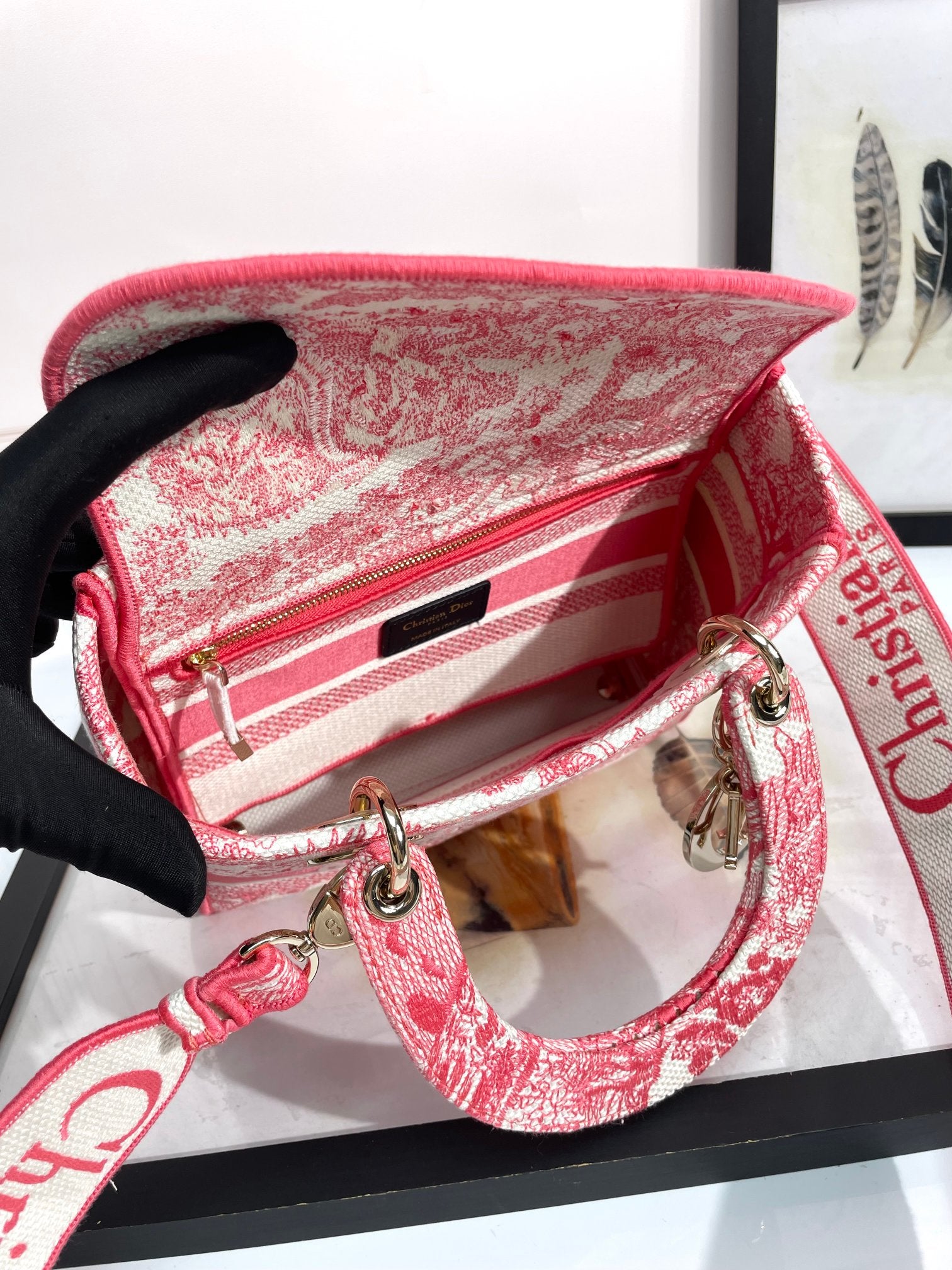 Christian Dior Medium Lady D-Lite Bag - Pink Toile de Jouy Embroidery