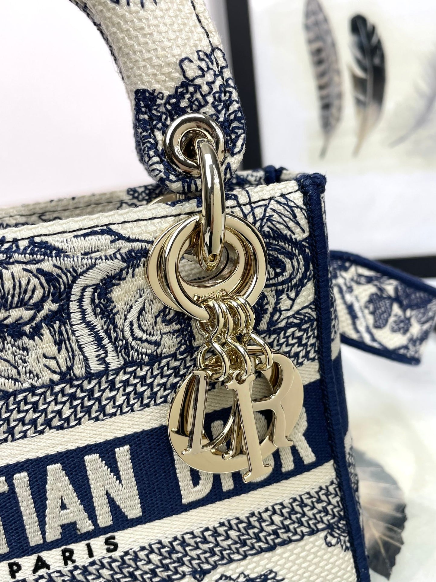 Christian Dior Mini Lady D-Lite Bag - Blue and White Toile de Jouy Embroidery