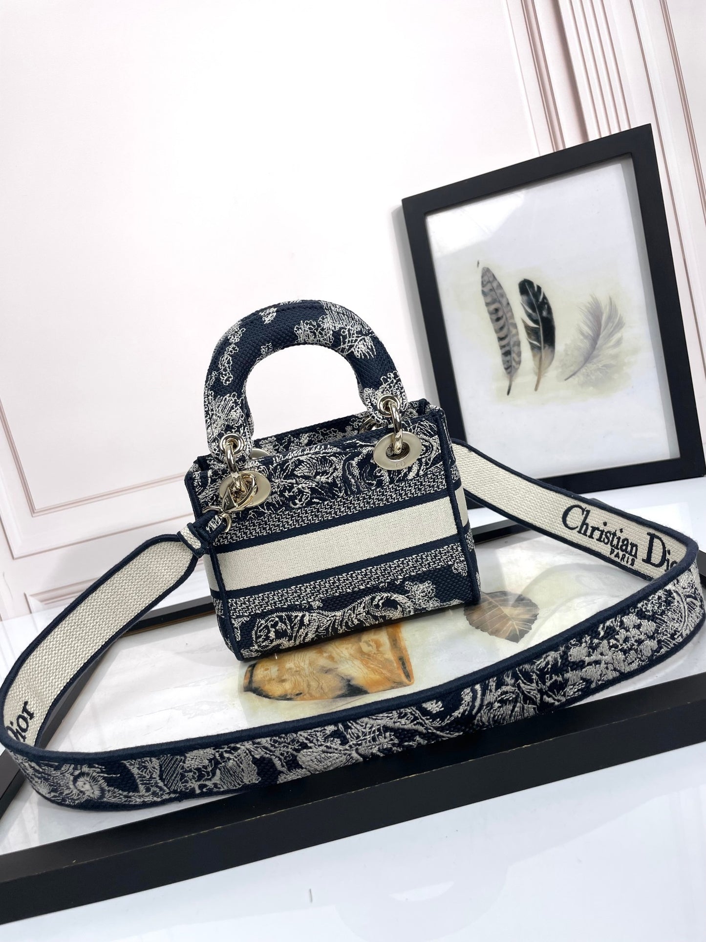 Christian Dior Mini Lady D-Lite Bag Blue Toile de Jouy Reverse Embroidery