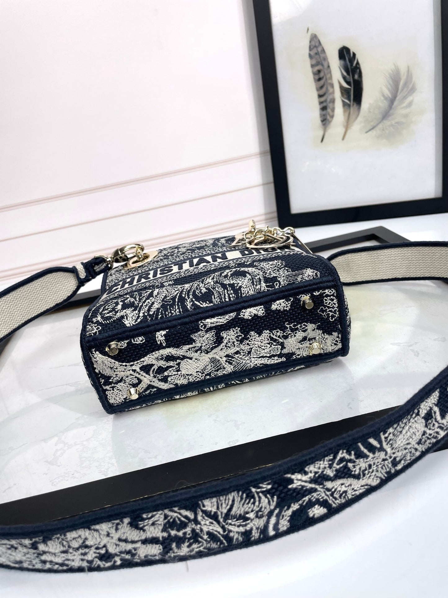 Christian Dior Mini Lady D-Lite Bag Blue Toile de Jouy Reverse Embroidery