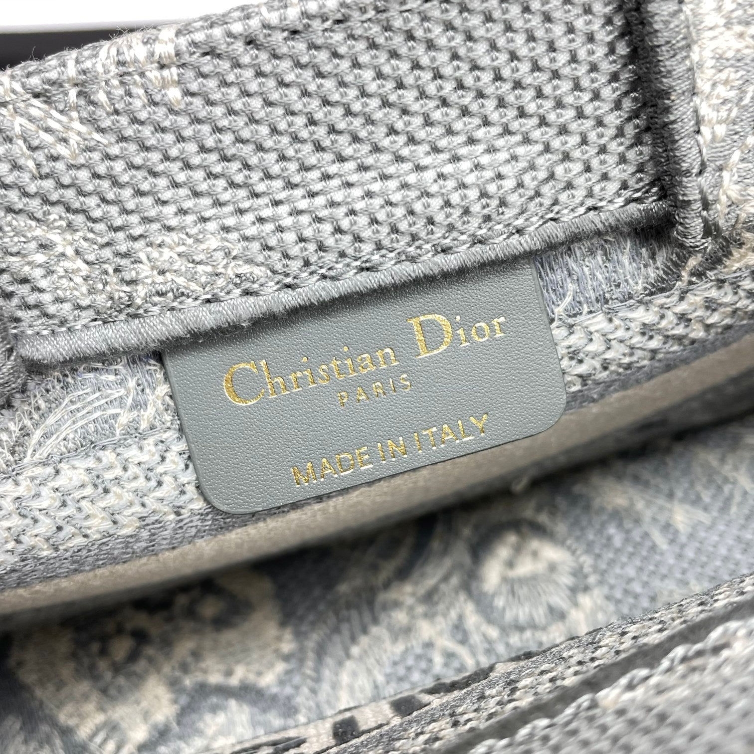 Christian Dior Mini Book Tote Bag with Strap - Grey Embroidered Canvas