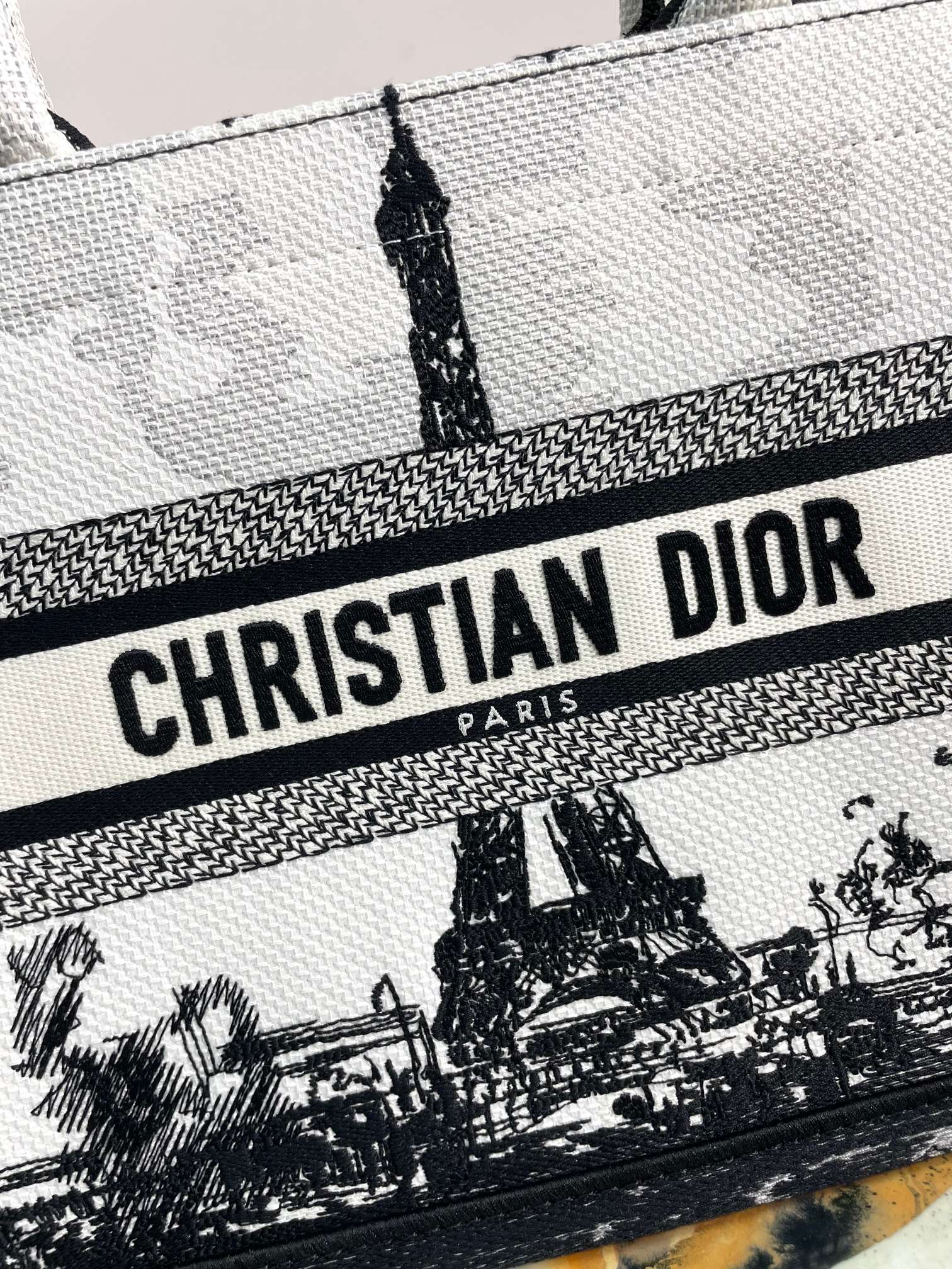 Christian Dior Medium Book Tote Plan de Paris Embroidery Bag - Black and White