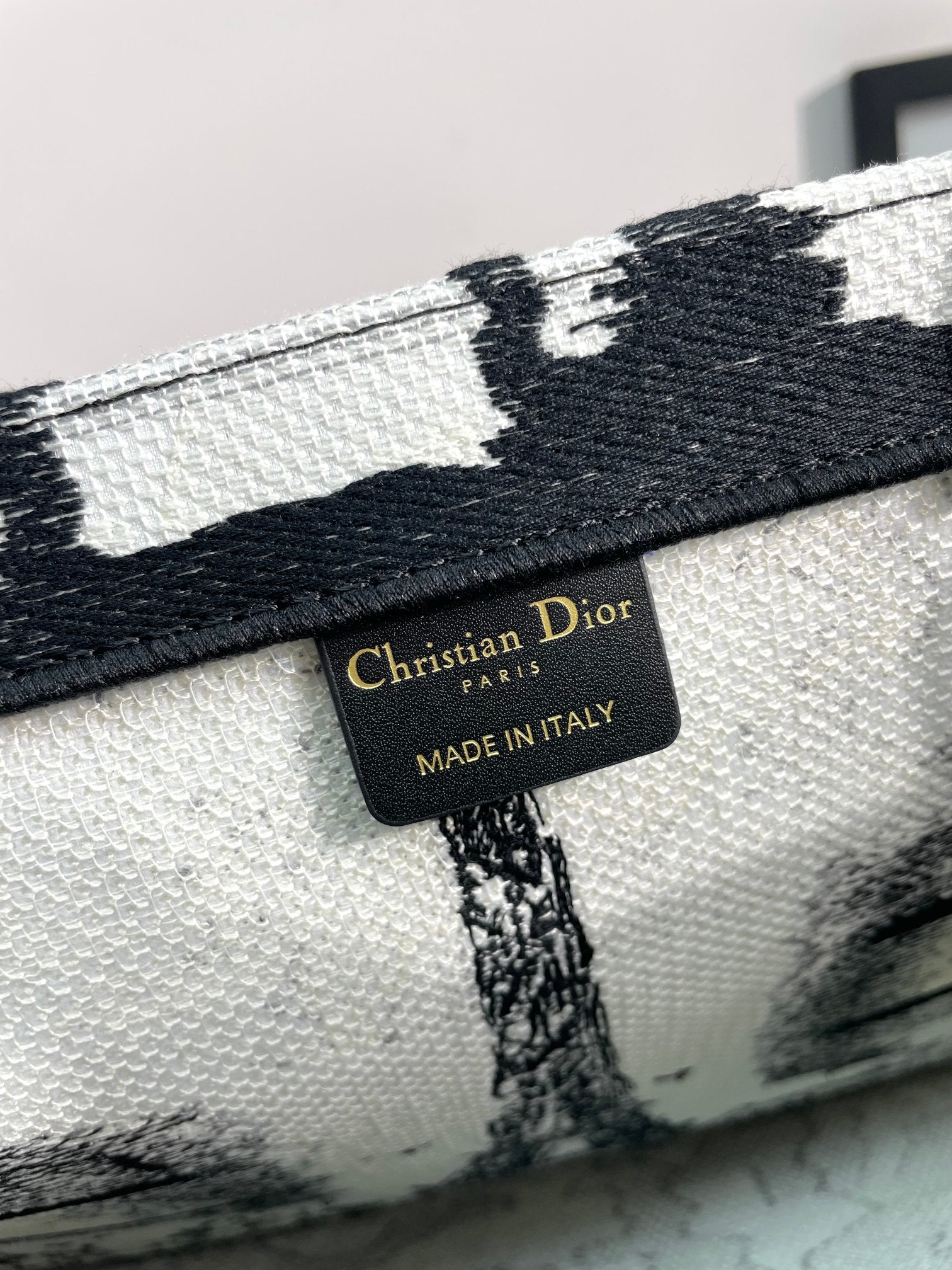 Christian Dior Large Book Tote Bag - Paris Eiffel Tower Print Embroidery - Black & White