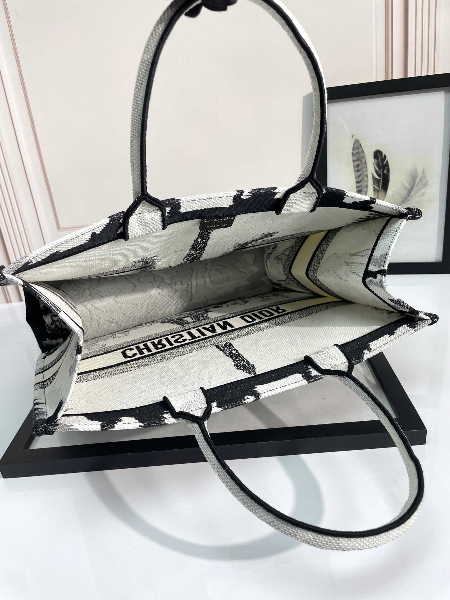 Christian Dior Medium Book Tote - Plan de Paris White and Black Embroidered Canvas