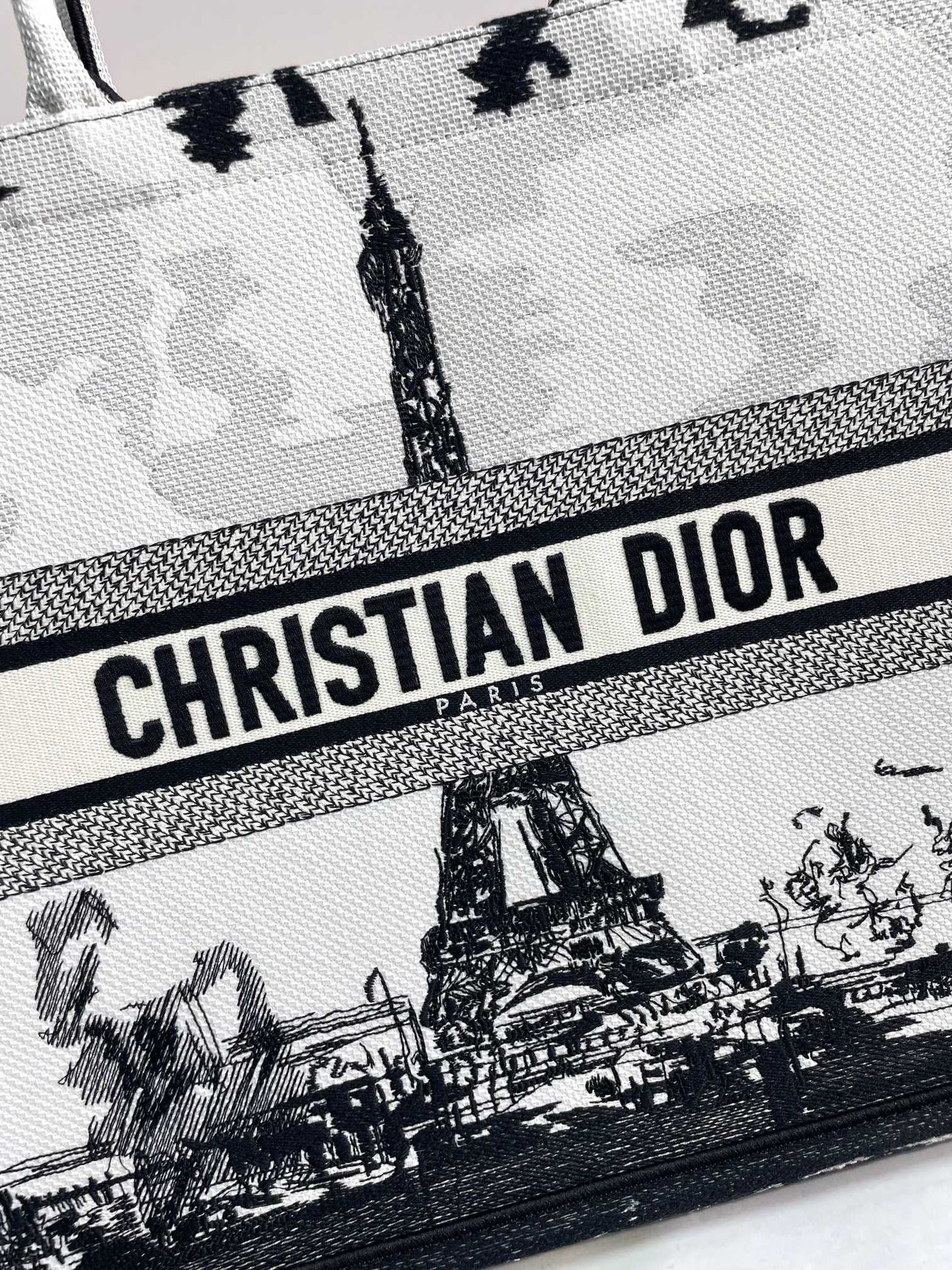 Christian Dior Medium Book Tote - Black and White Plan de Paris Embroidery