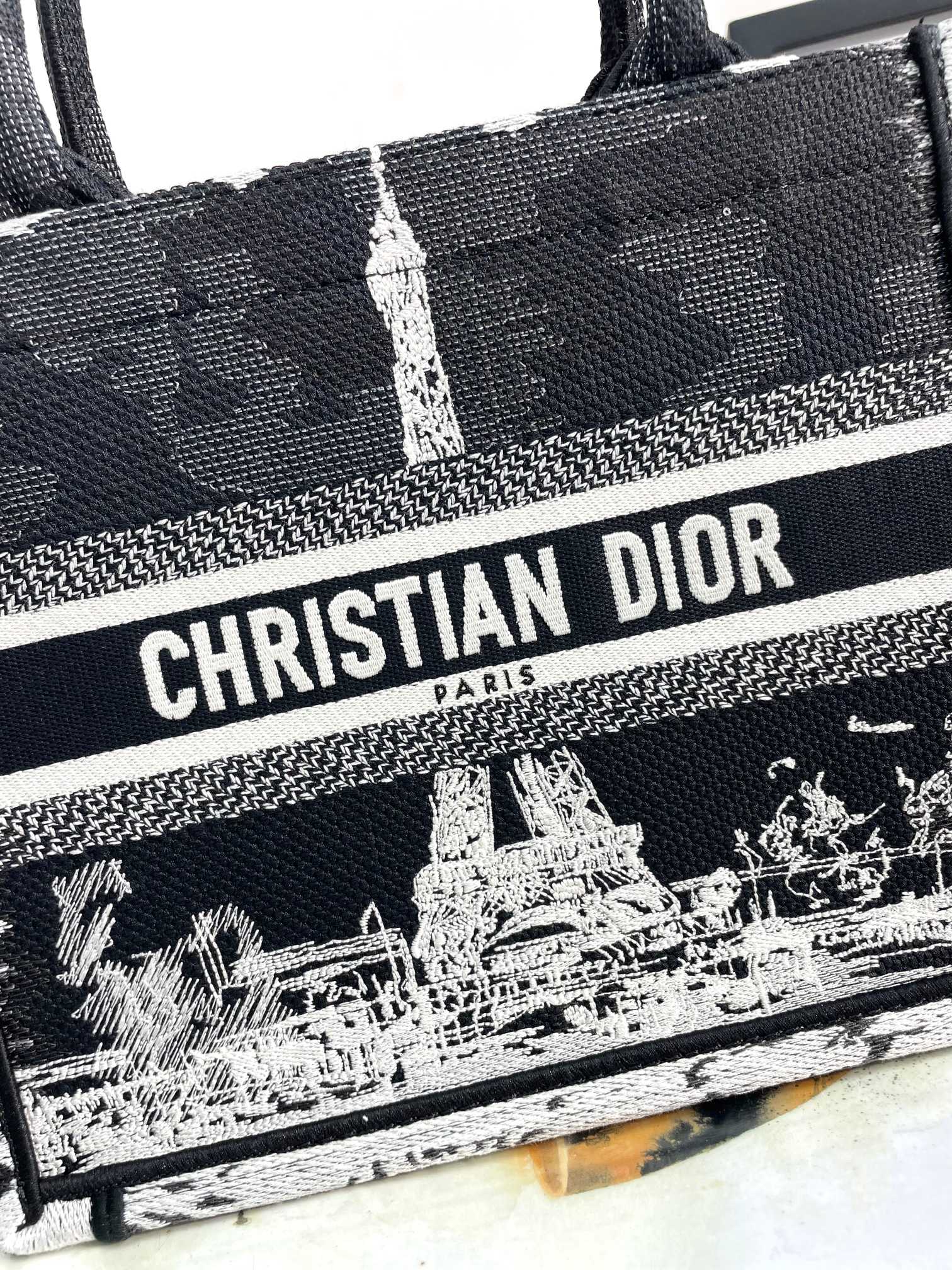 Christian Dior Medium Book Tote - Black and White Plan de Paris Embroidery Canvas Handbag