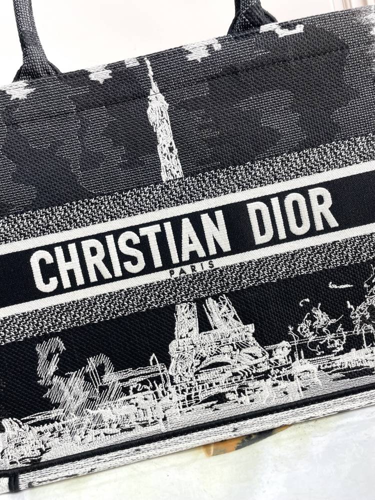 Christian Dior Book Tote Bag - Paris Print Canvas Tote - Black and White