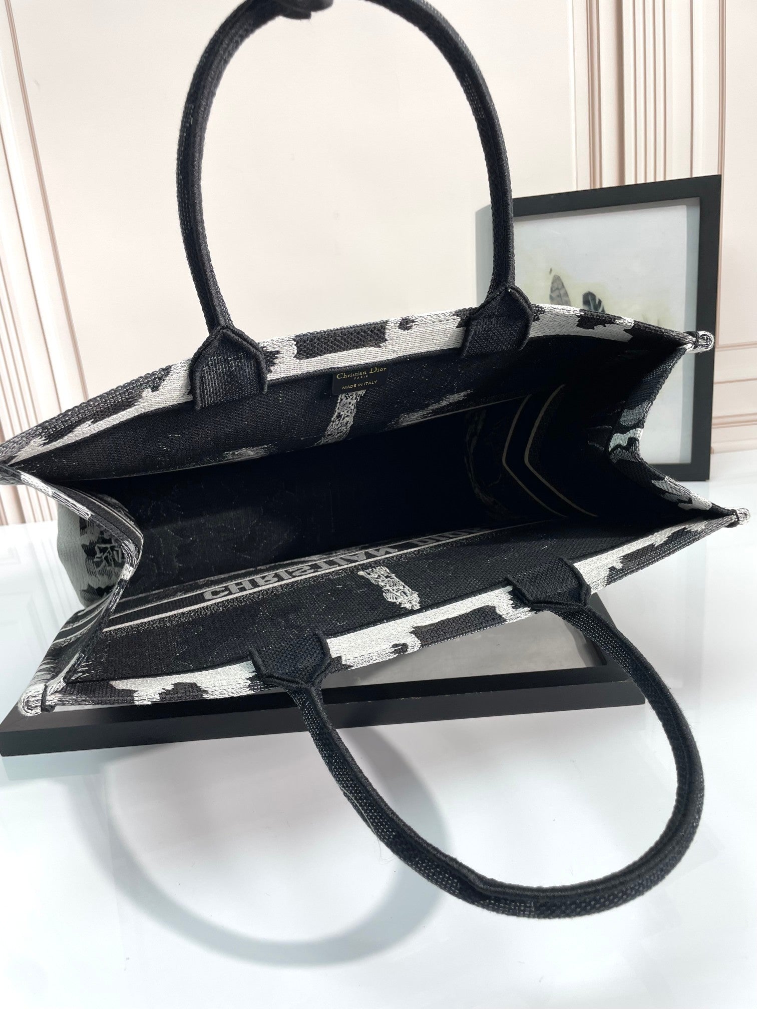 Christian Dior Medium Book Tote - Plan de Paris Black and White Embroidered Canvas