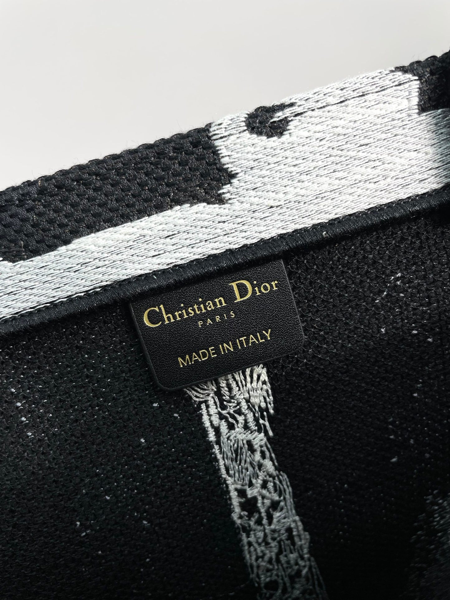 Christian Dior Book Tote Black and White Eiffel Tower Print Canvas Bag