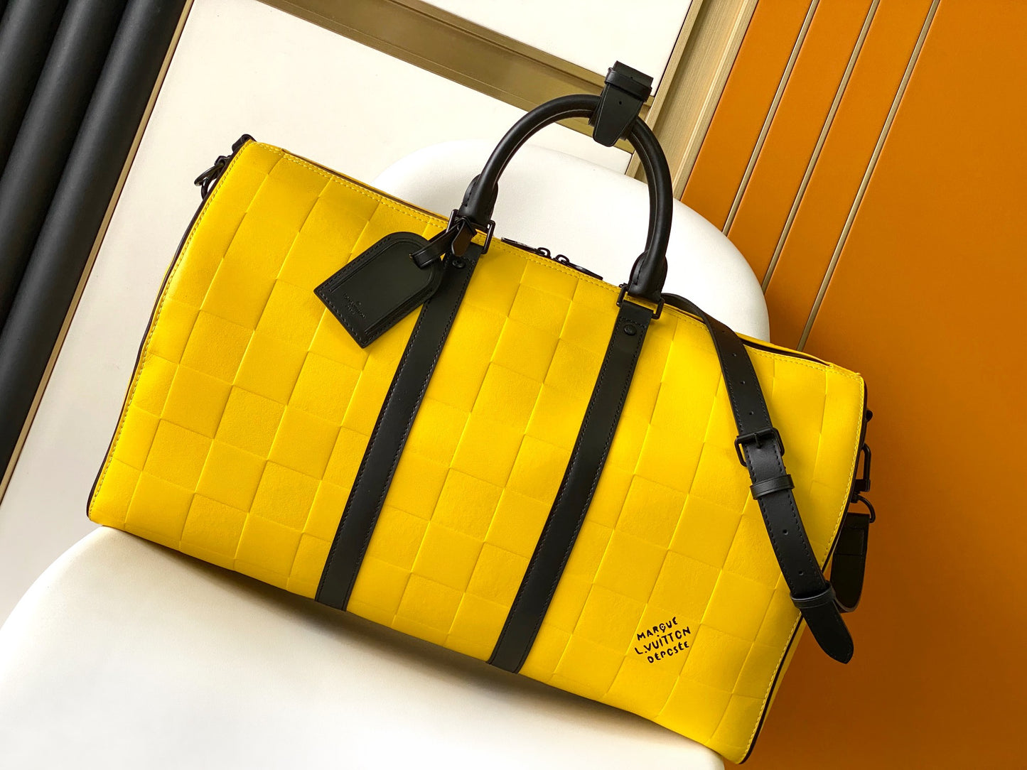Louis Vuitton Yellow Damier Infini Keepall 50 Leather Duffel Bag