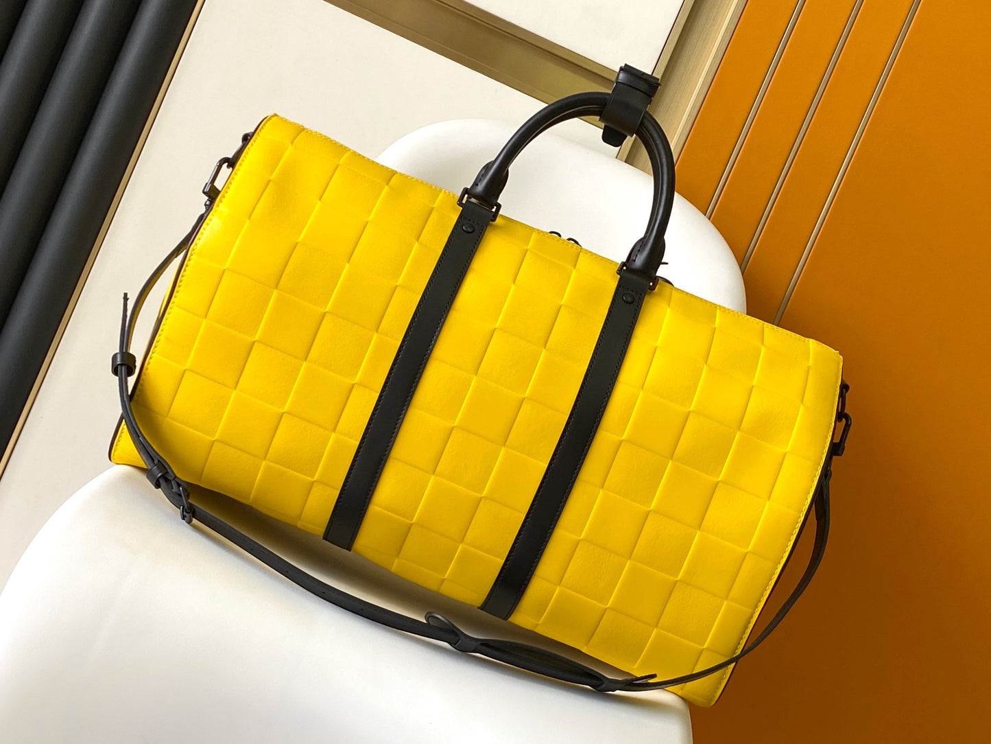 Louis Vuitton Yellow Damier Infini Keepall 50 Leather Duffel Bag