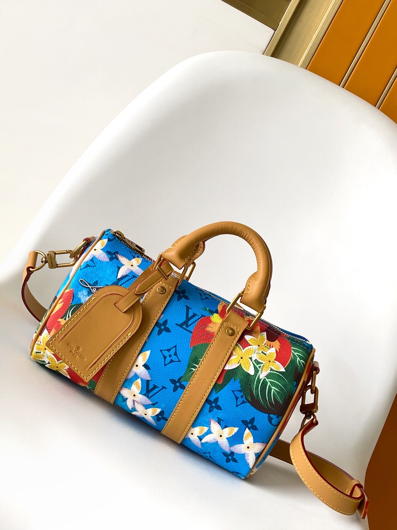 Louis Vuitton Keepall Bandoulière 25 Tyl Blue Floral Monogram Bag