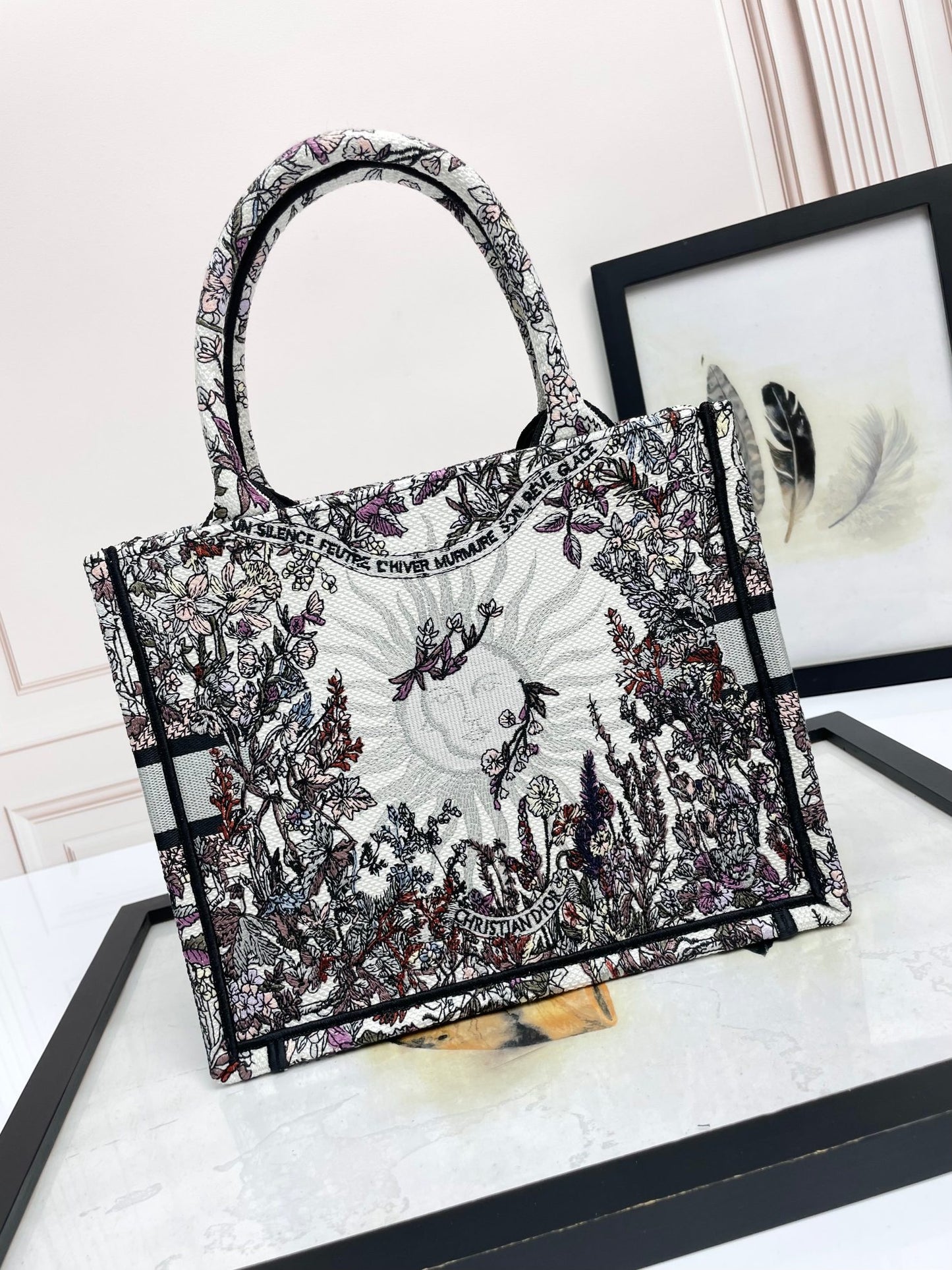 Christian Dior Medium Book Tote - Embroidered Canvas - White & Multi-color