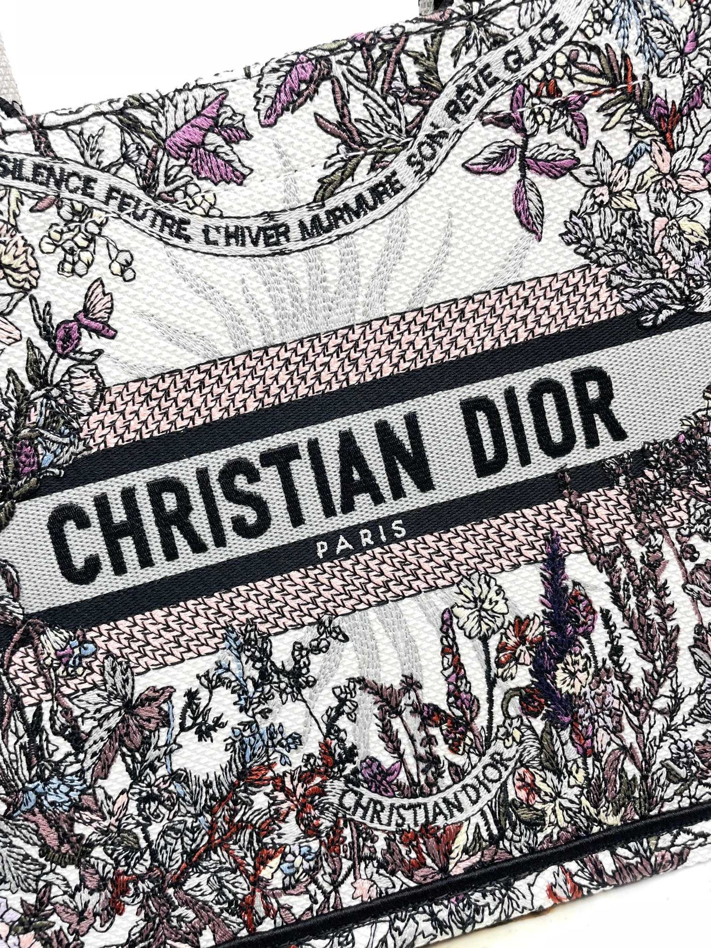 Christian Dior Medium Book Tote - Grey and Black Toile de Jouy Embroidered Canvas