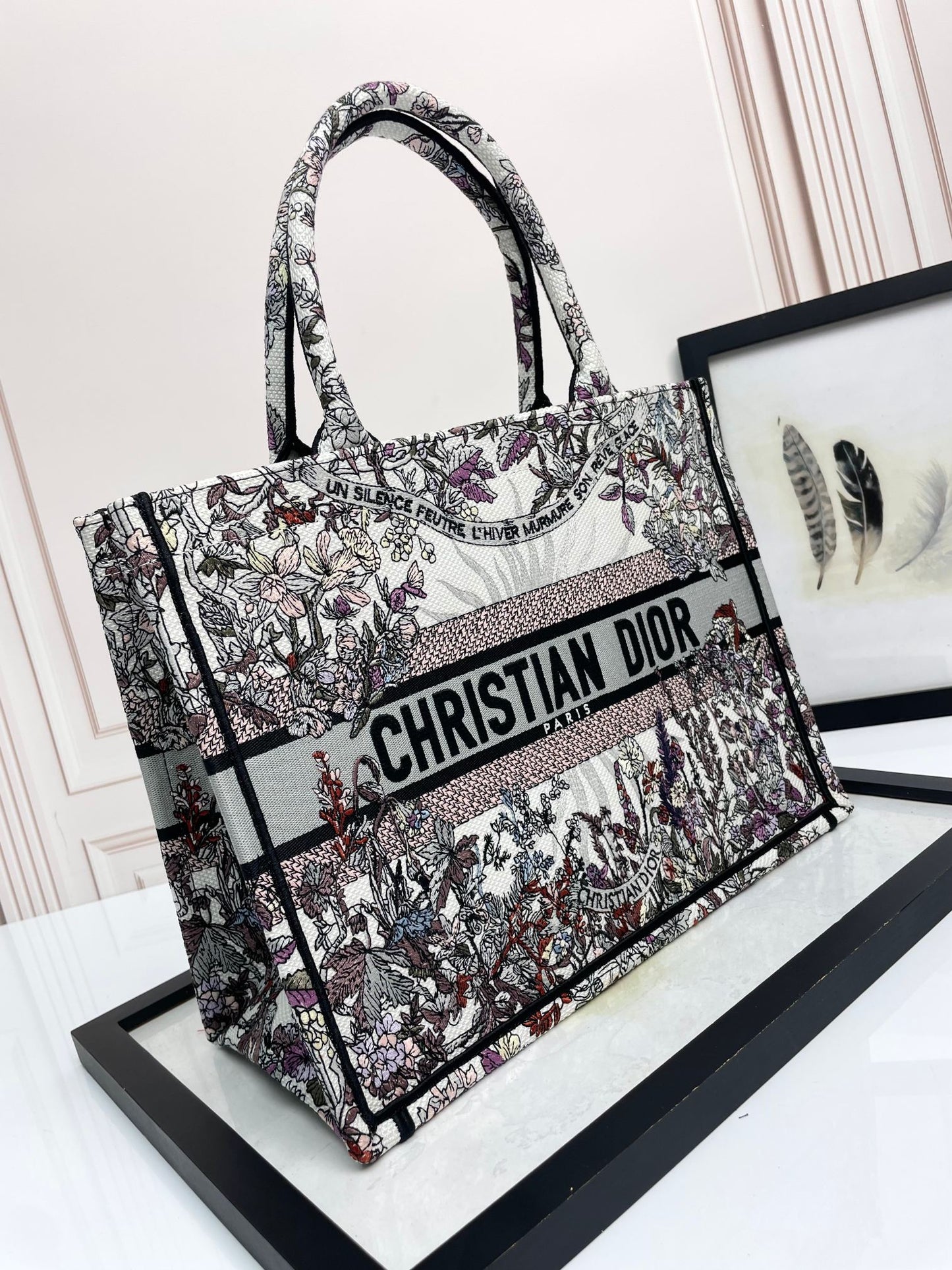 Christian Dior Embroidered Book Tote Bag - Floral Pattern