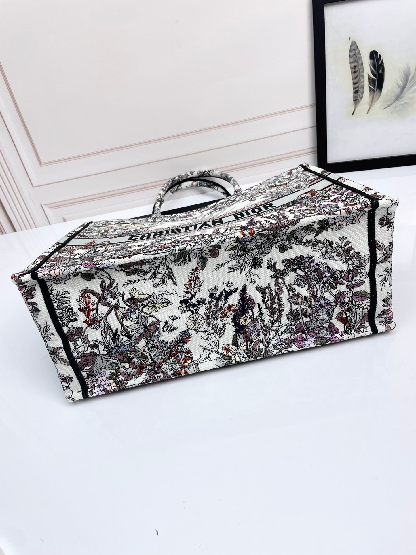 Christian Dior Large Book Tote with Multi-Color Floral Embroidery