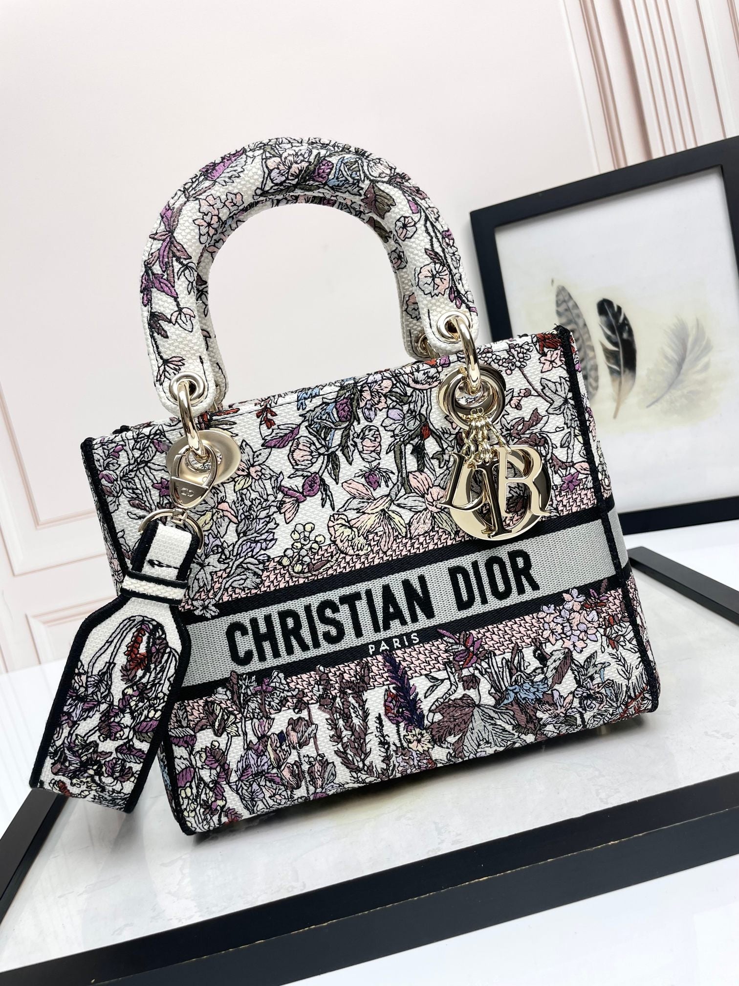 Christian Dior Medium Lady D-Lite Bag - Multicolor Toile de Jouy Reverse Embroidery
