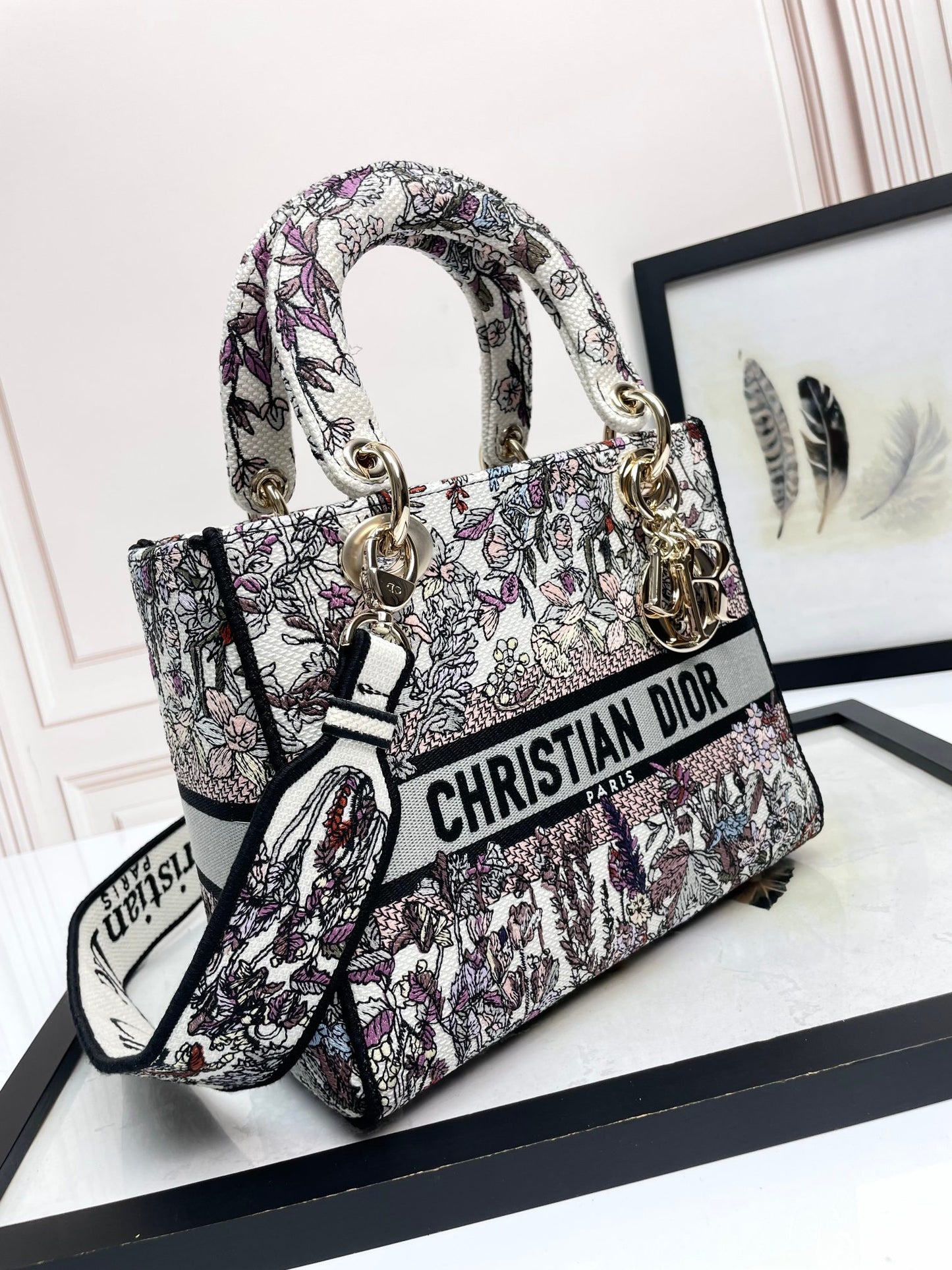 Christian Dior Lady D-Lite Medium Embroidered Floral Handbag