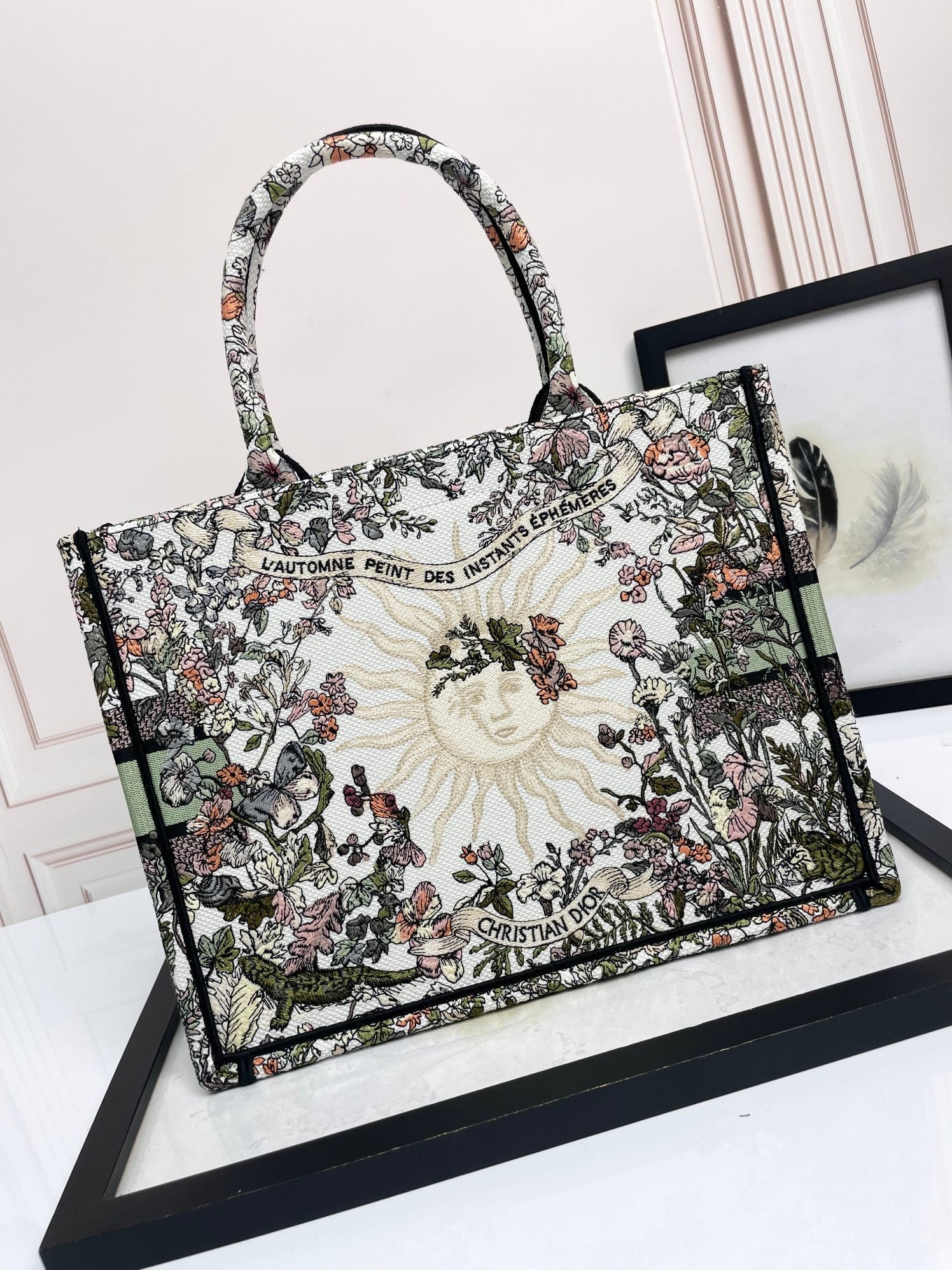 Christian Dior Book Tote - Multicolor Toile de Jouy Flowers Embroidery