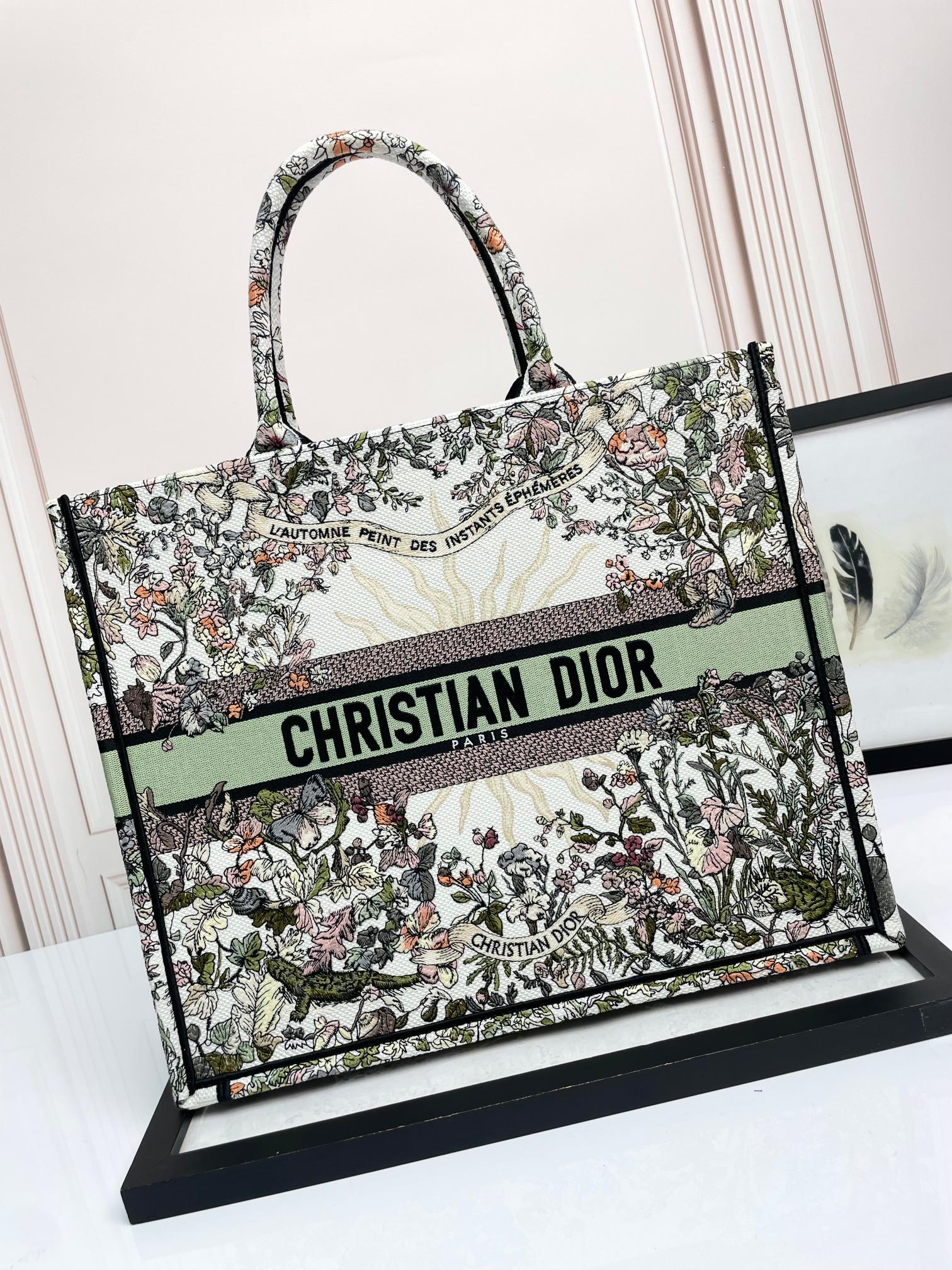 Christian Dior Mille Fleurs Embroidered Book Tote Bag - Large Floral Canvas Handbag
