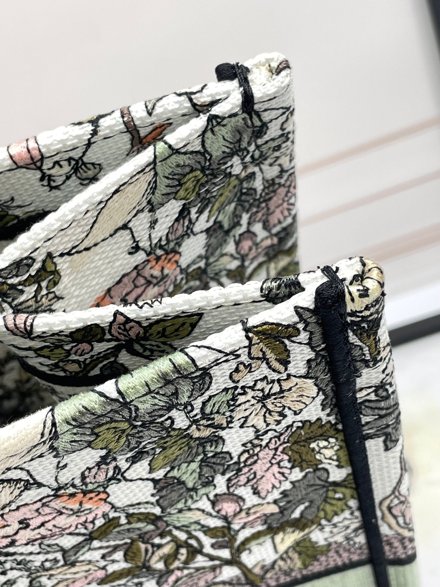 Christian Dior Large Book Tote Bag in Embroidered Floral Canvas - Multicolor/Sage Green