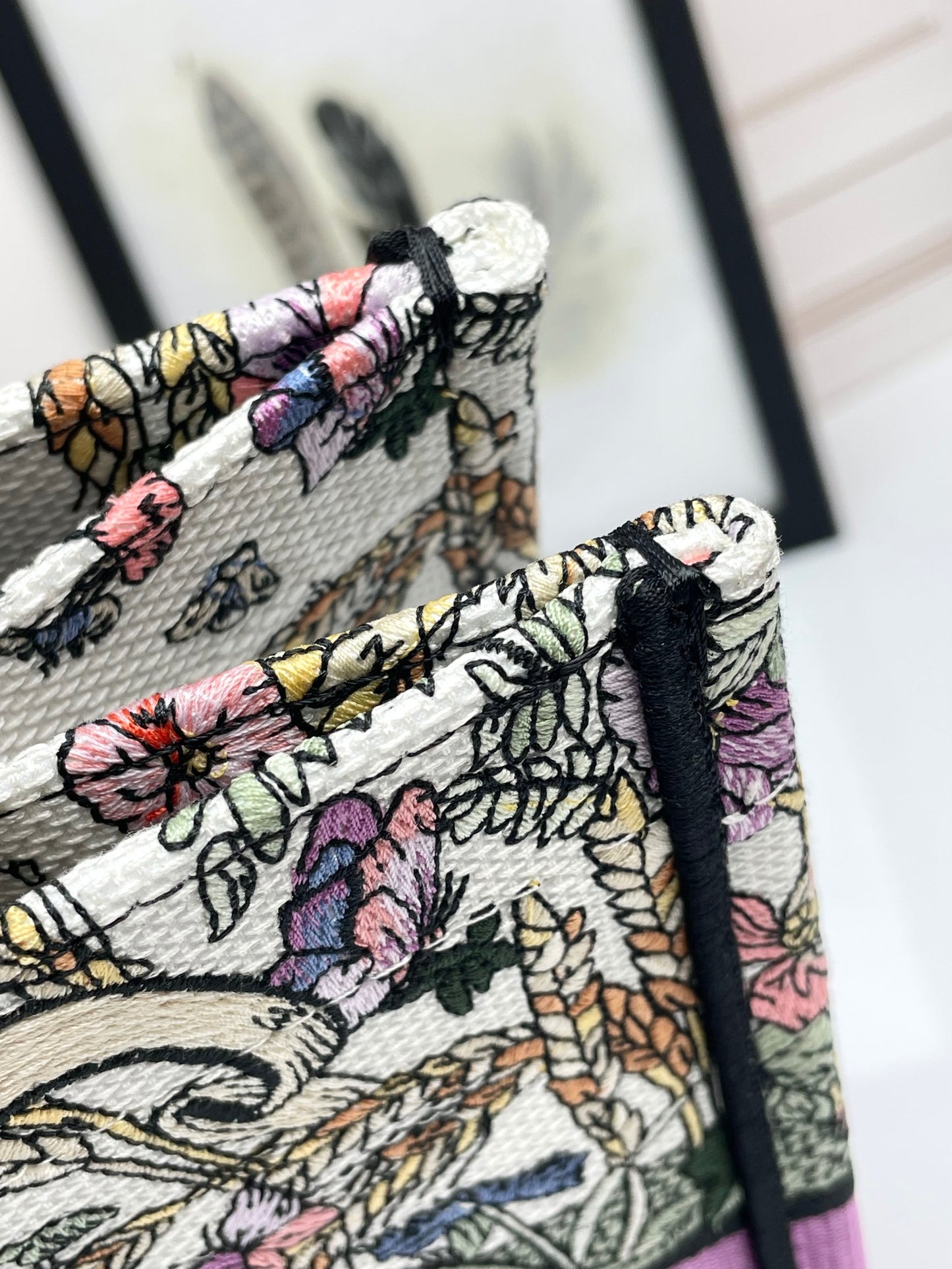 Christian Dior Large Book Tote Multicolour Dior Herbarium Embroidery with Purple Band