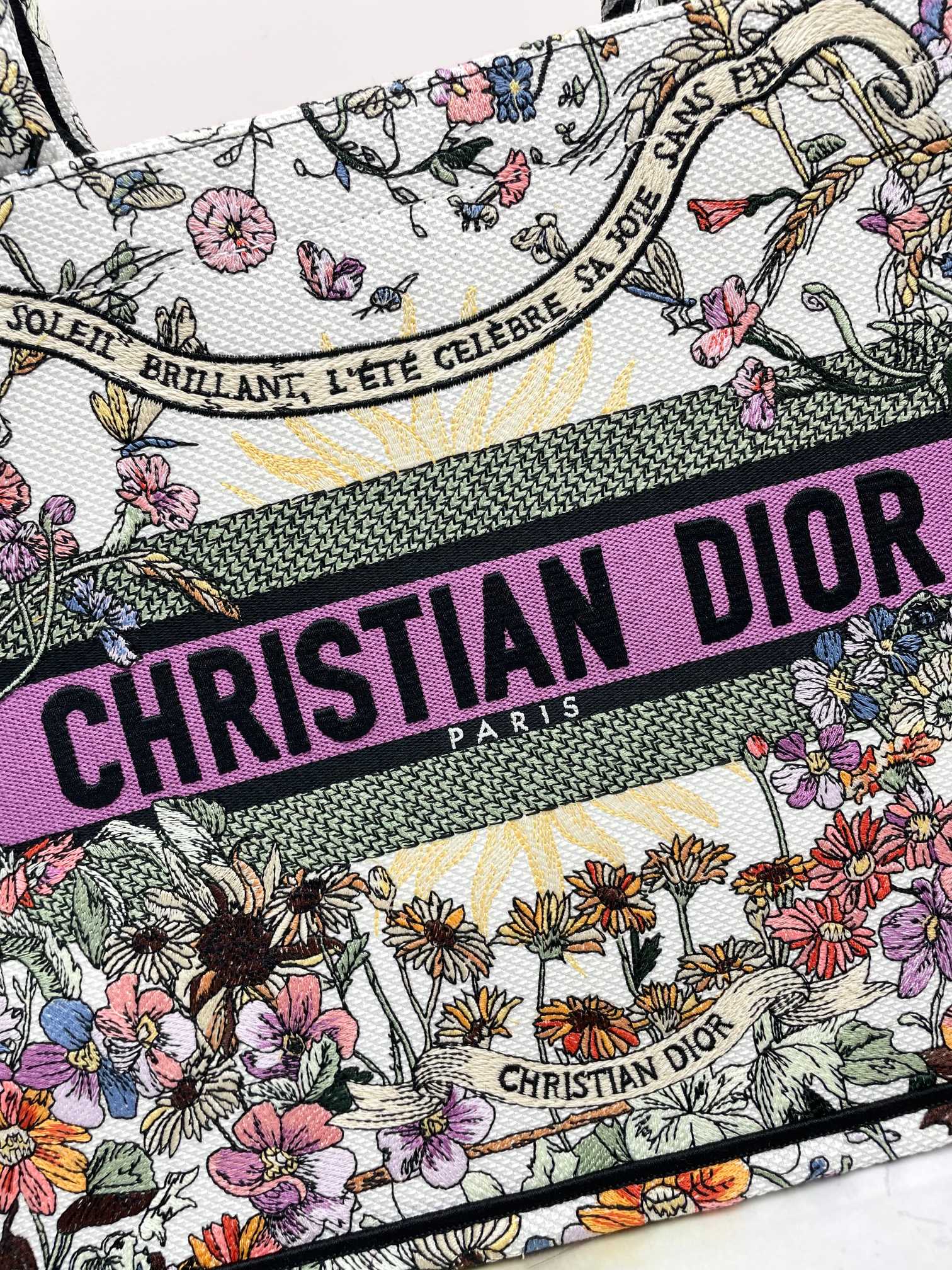 Christian Dior Large Book Tote Multicolour Dior Herbarium Embroidery with Purple Band