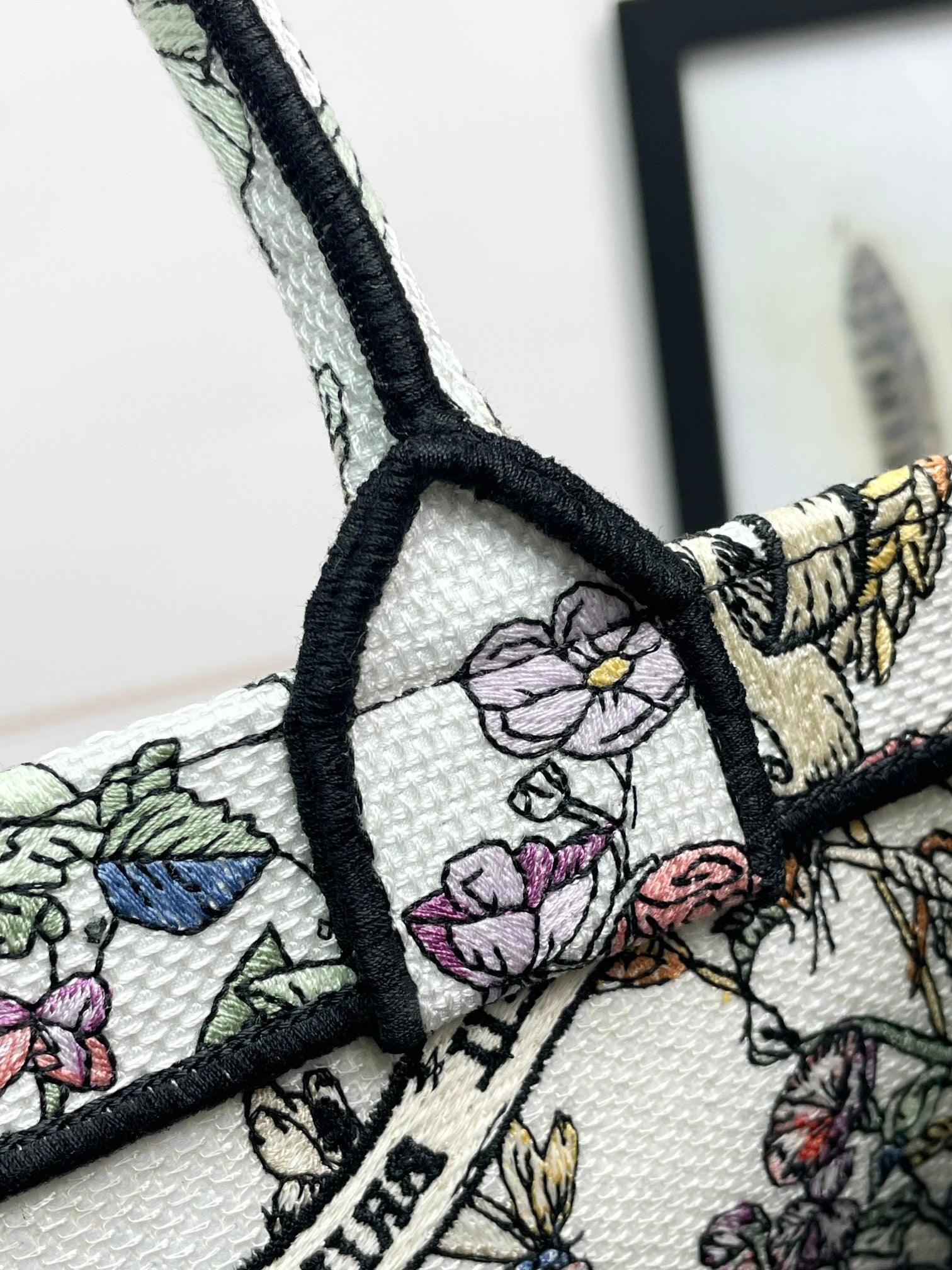 Christian Dior Large Book Tote Multicolour Dior Herbarium Embroidery with Purple Band